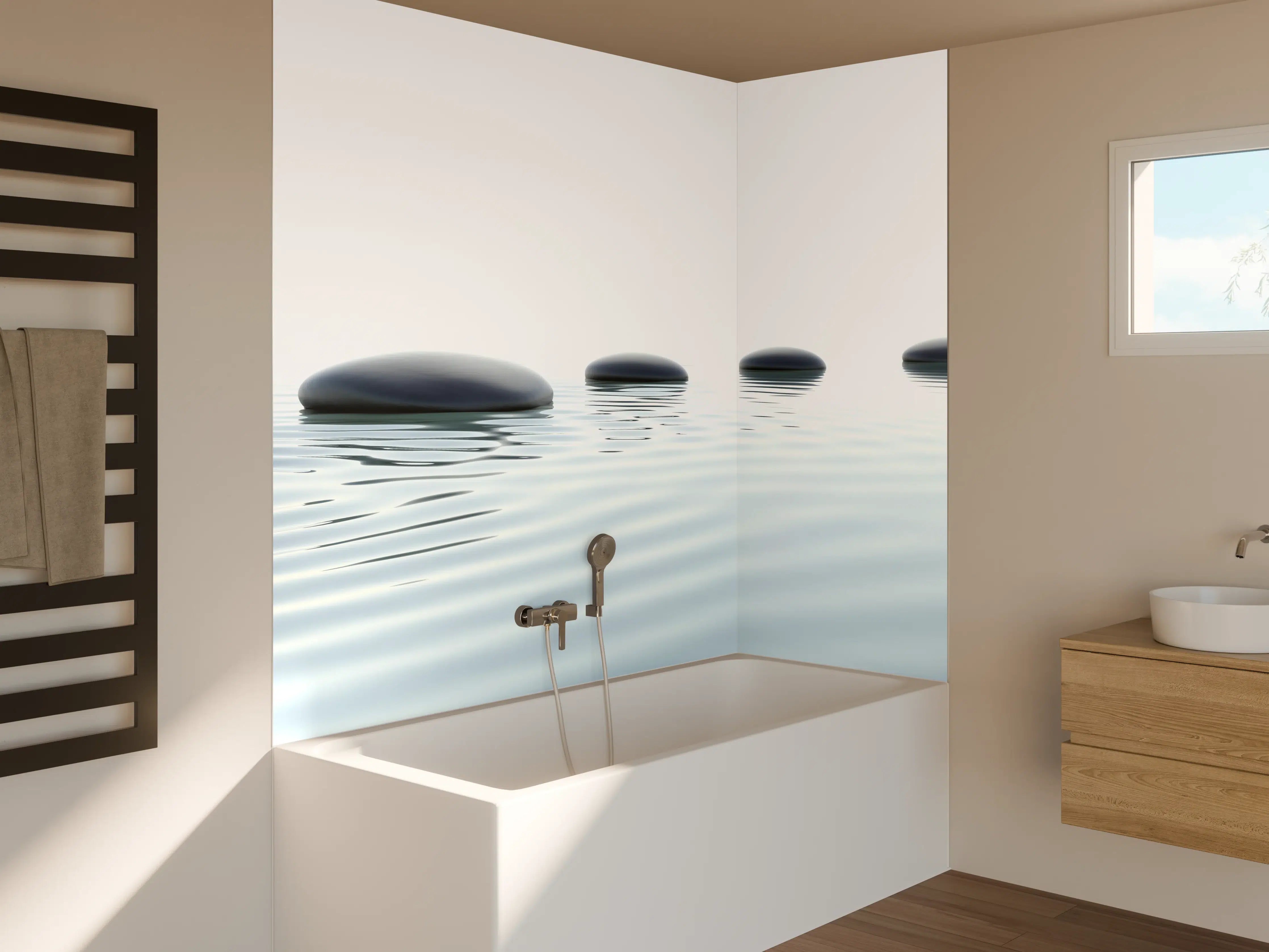 Badewannen-Rückwand - Weiß-Grau Wassersteine