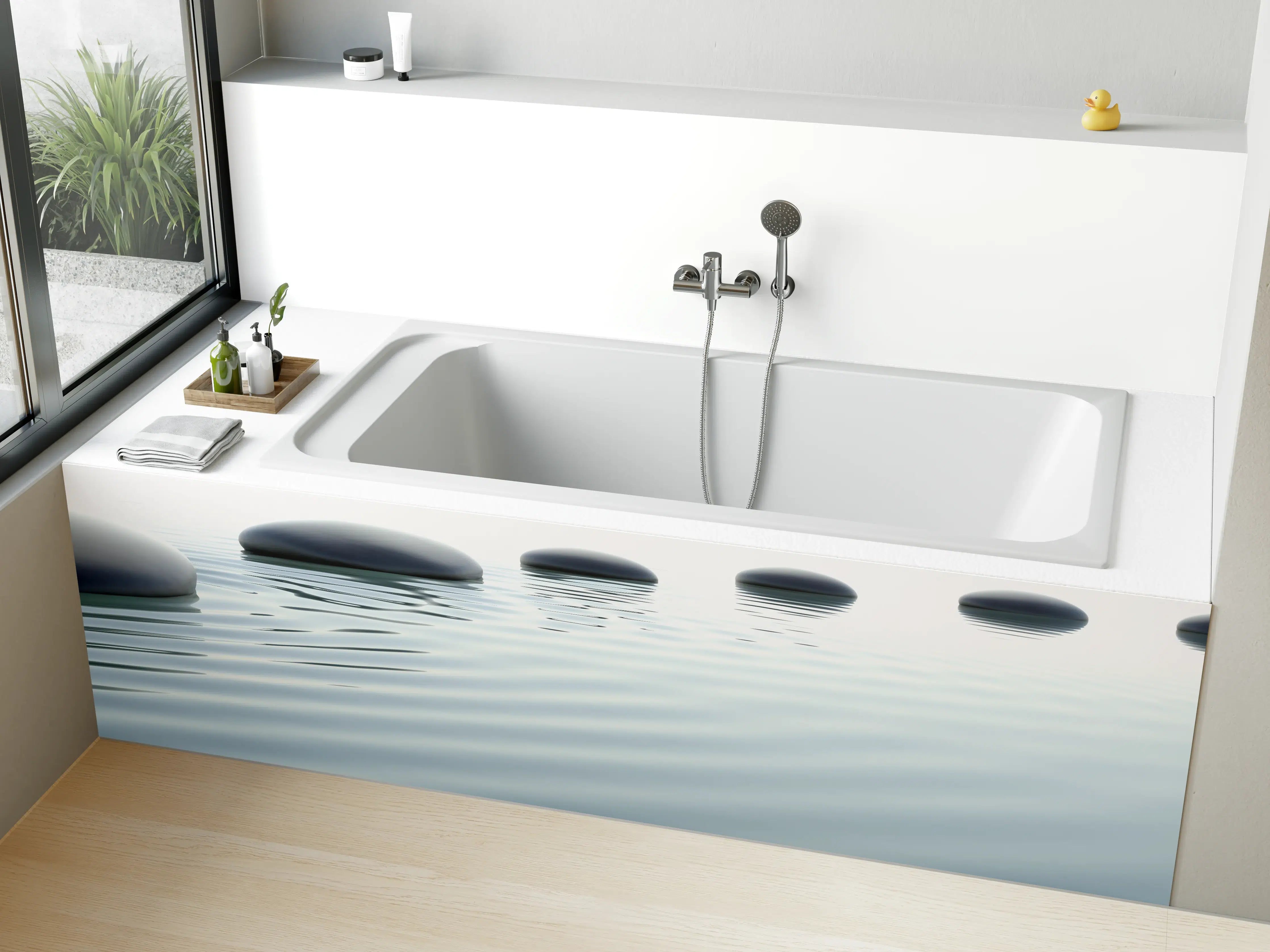 Badewannen-Rückwand - Weiß-Grau Wassersteine