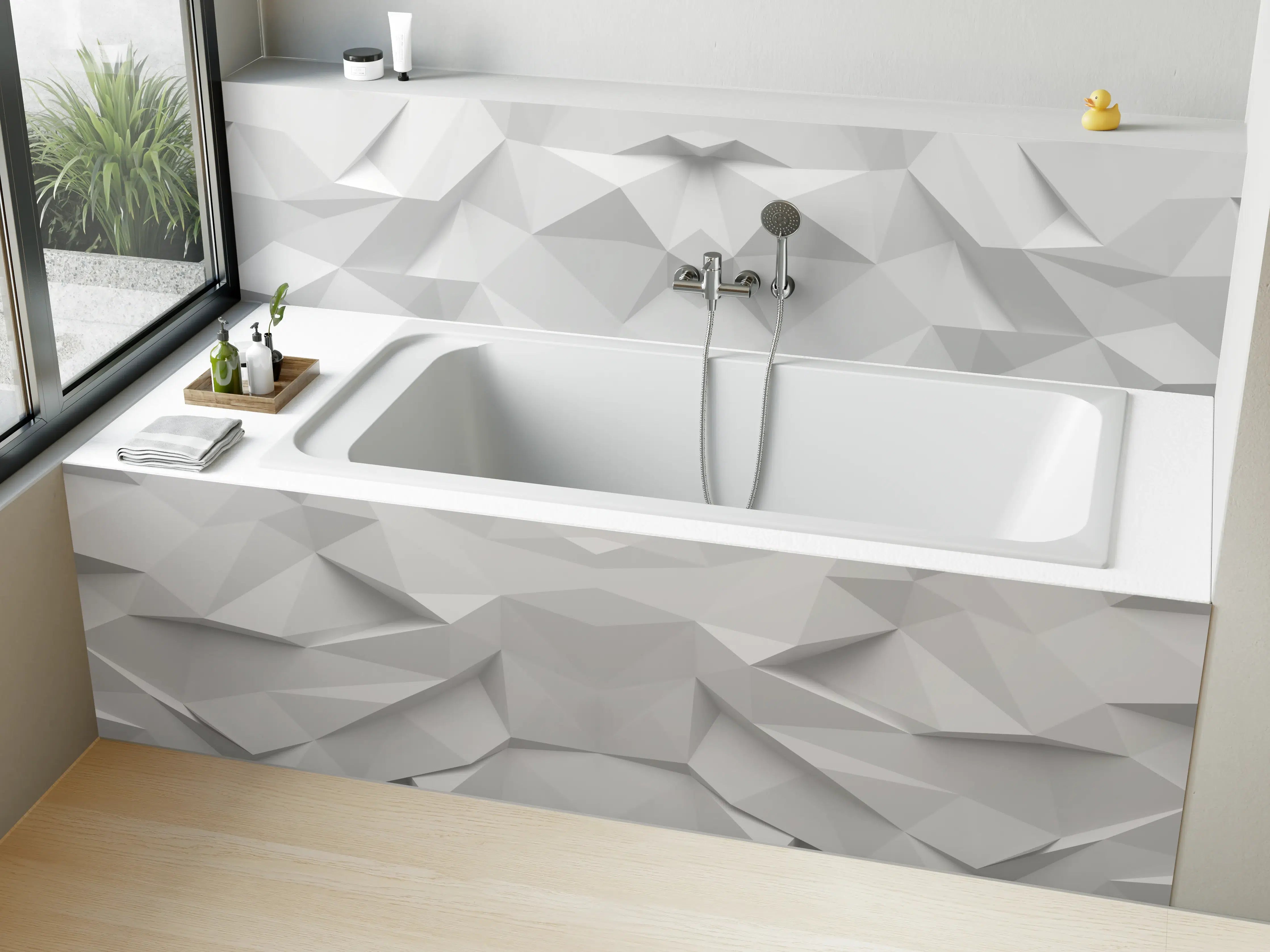 Badewannen-Rückwand - Weiß-Graue Geometrie-Textur