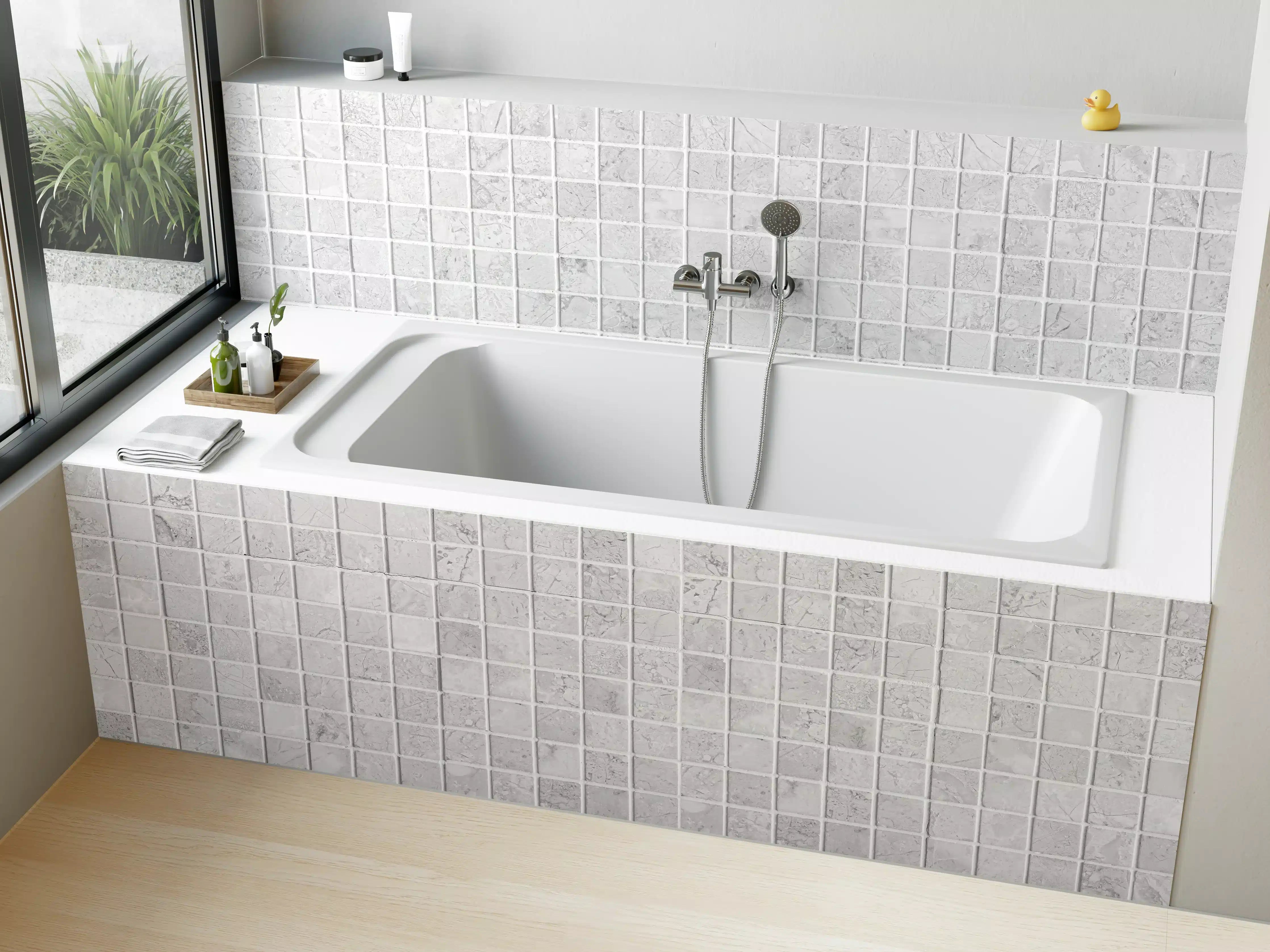 Badewannen-Rückwand - Weiß-Graue Mosaikfliesen Textur