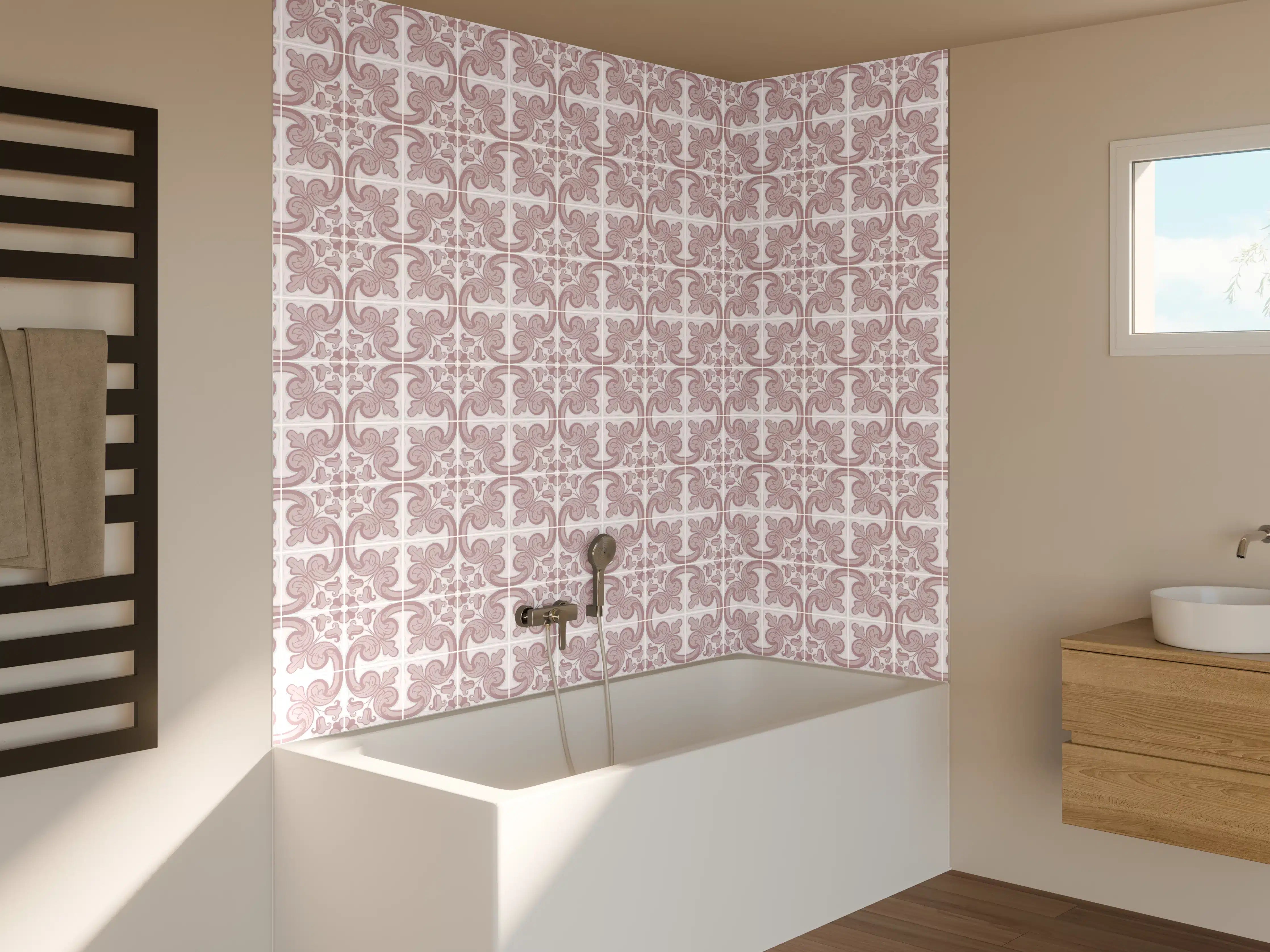Badewannen-Rückwand - Weiß-Graues Geometrisches Muster
