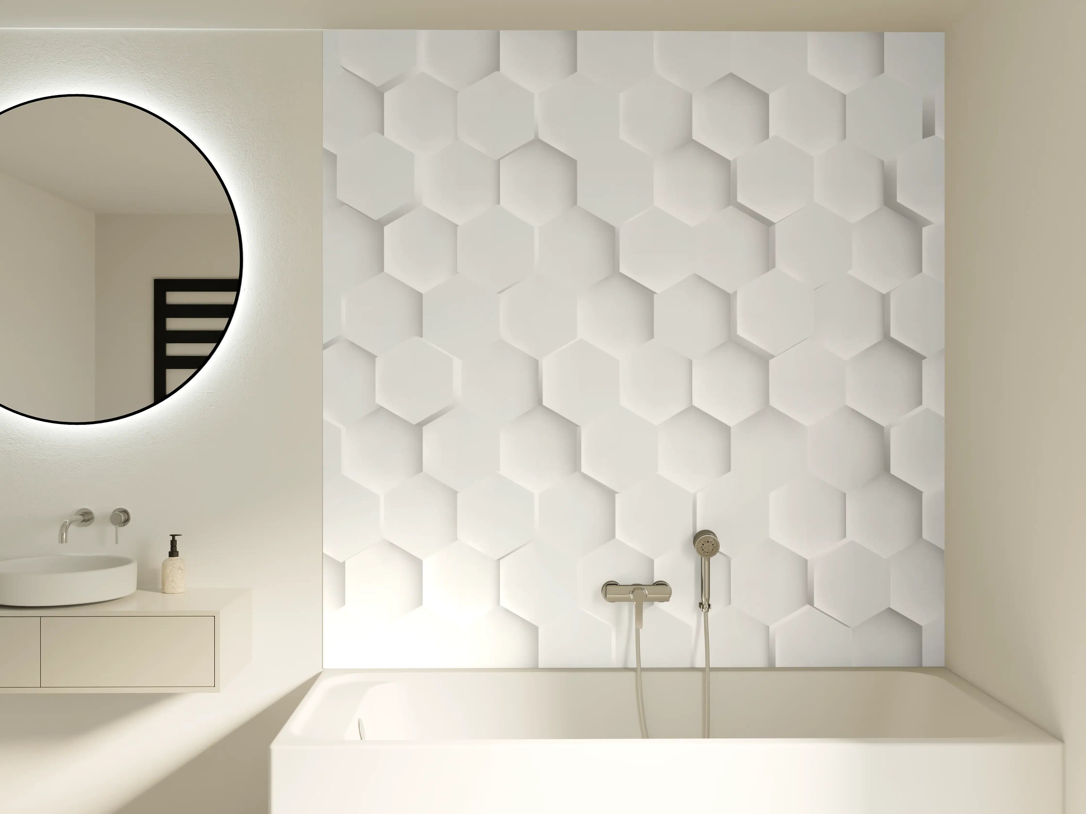 Badewannen-Rückwand - Weiß Hexagon Muster