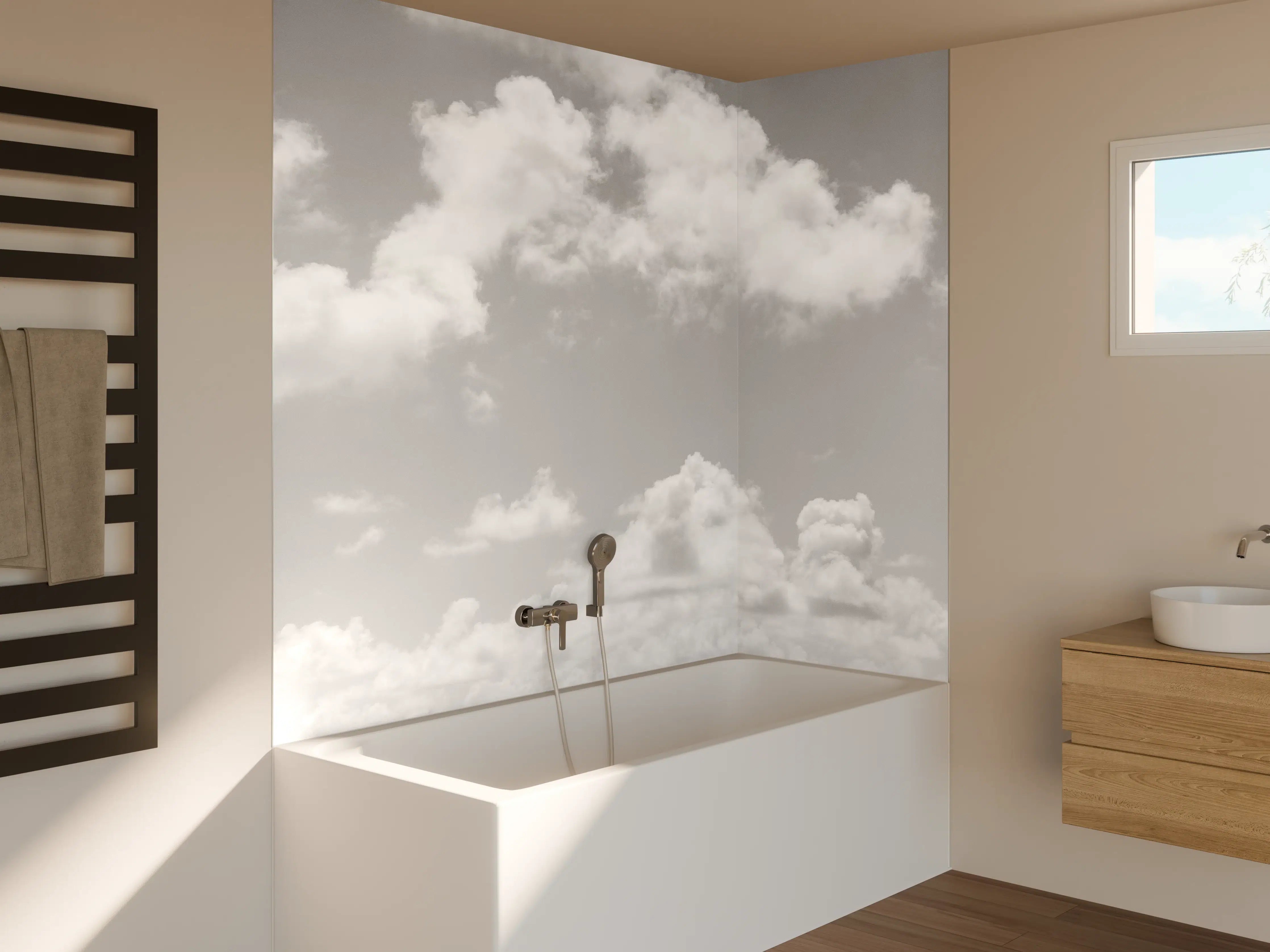Badewannen-Rückwand - Weiß-Weiße Wolken im Himmel