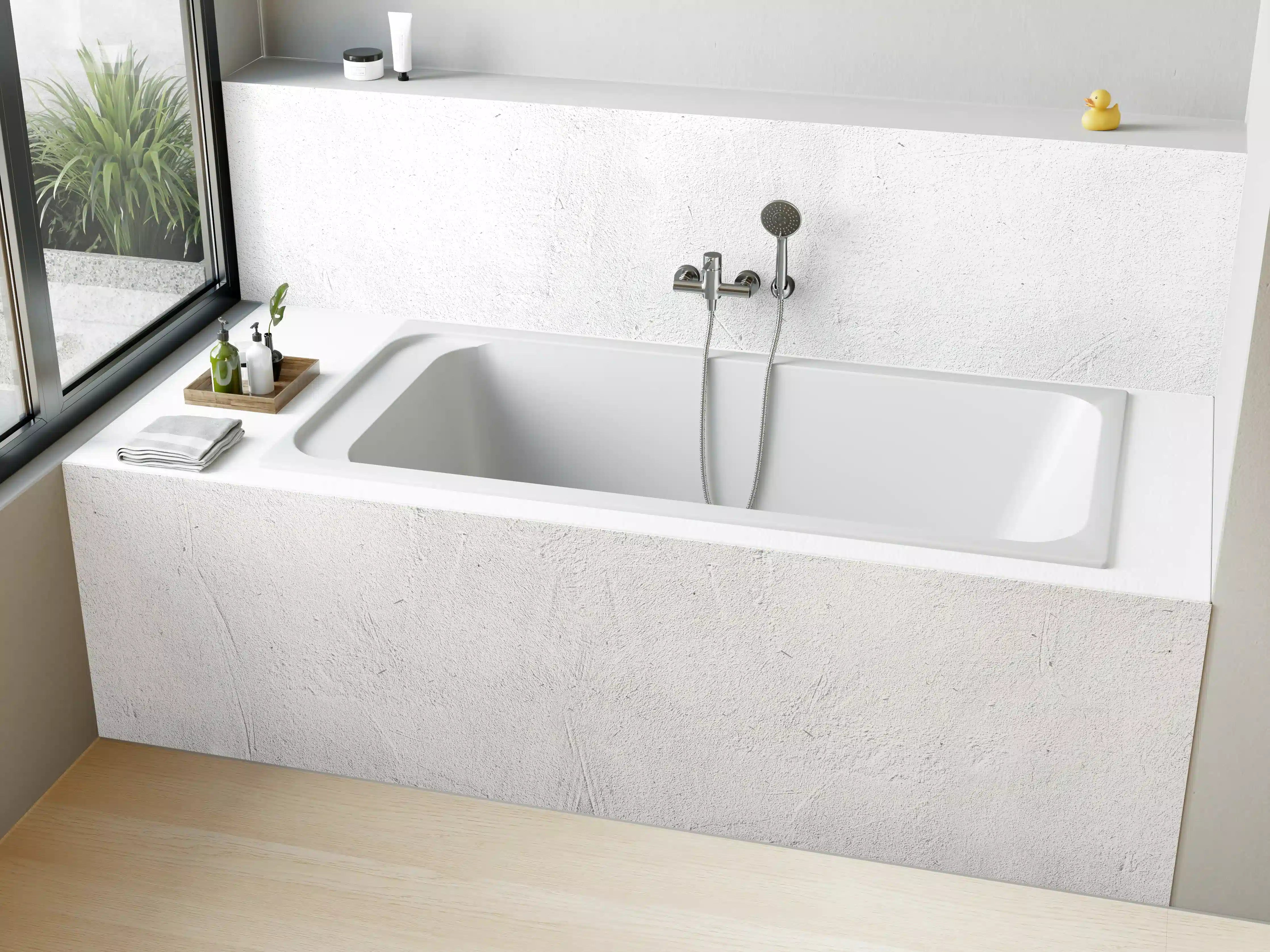 Badewannen-Rückwand - Weiß beige Betonwand