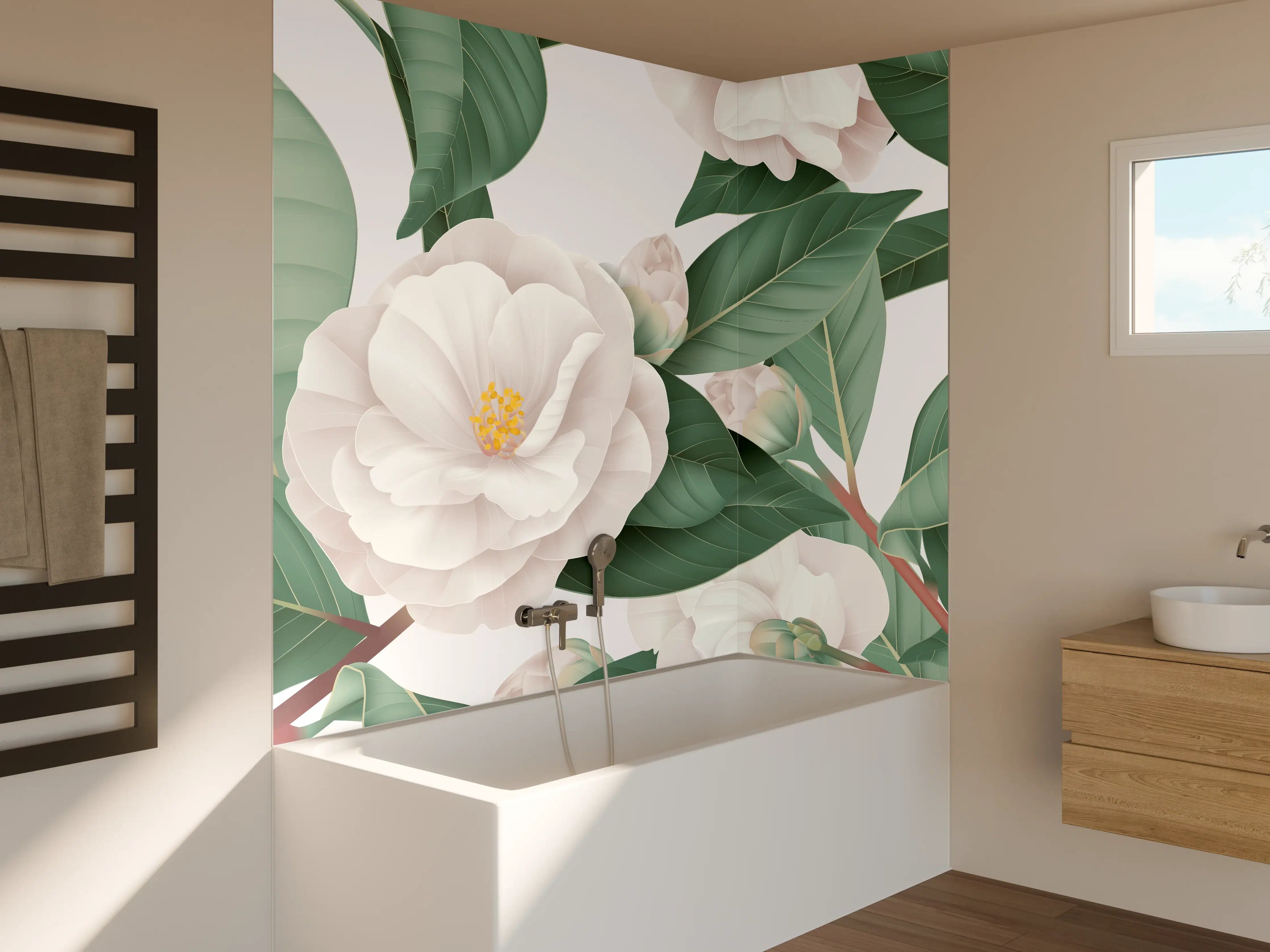 Badewannen-Rückwand - Weiße Blüten