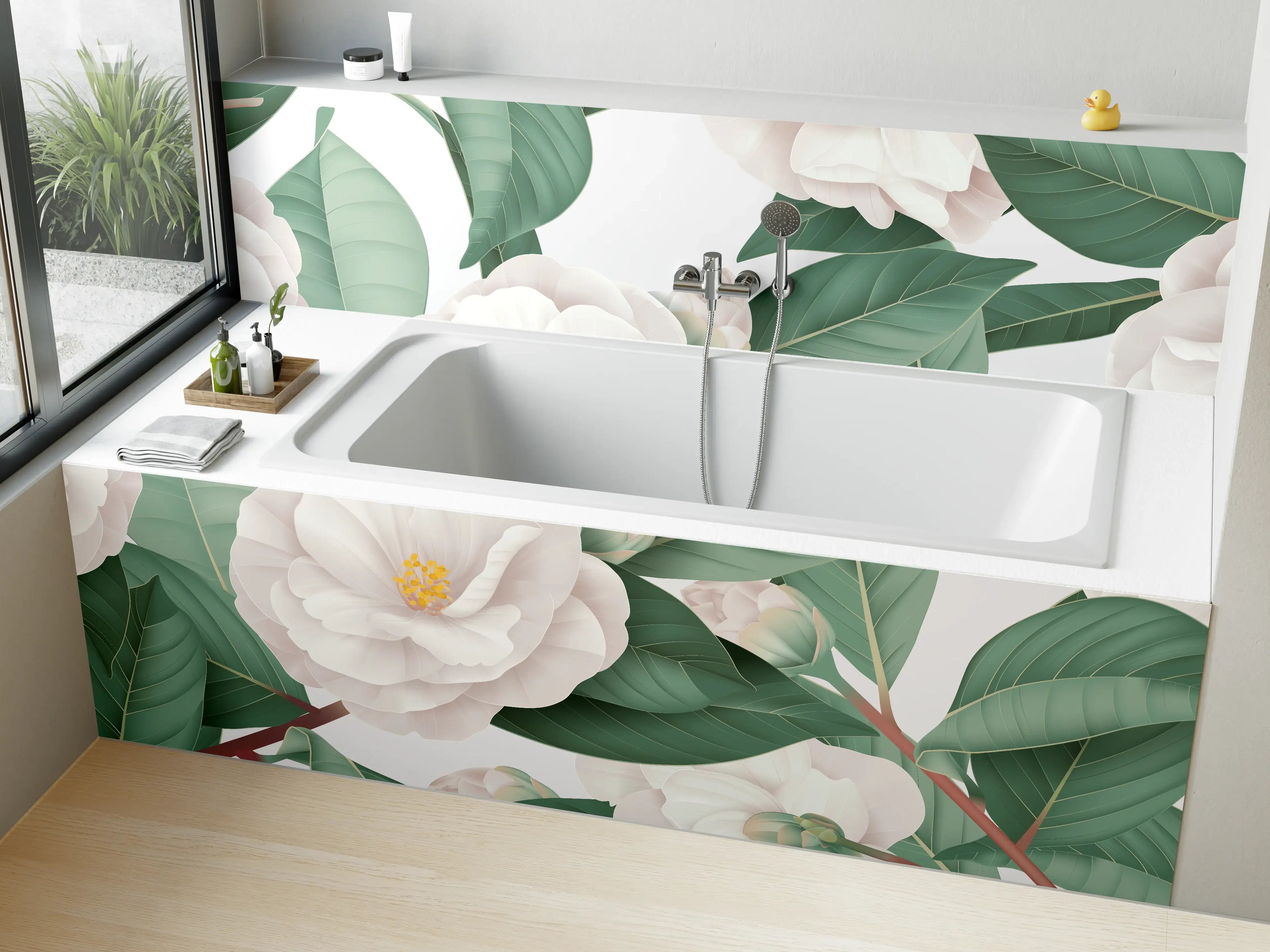 Badewannen-Rückwand - Weiße Blüten