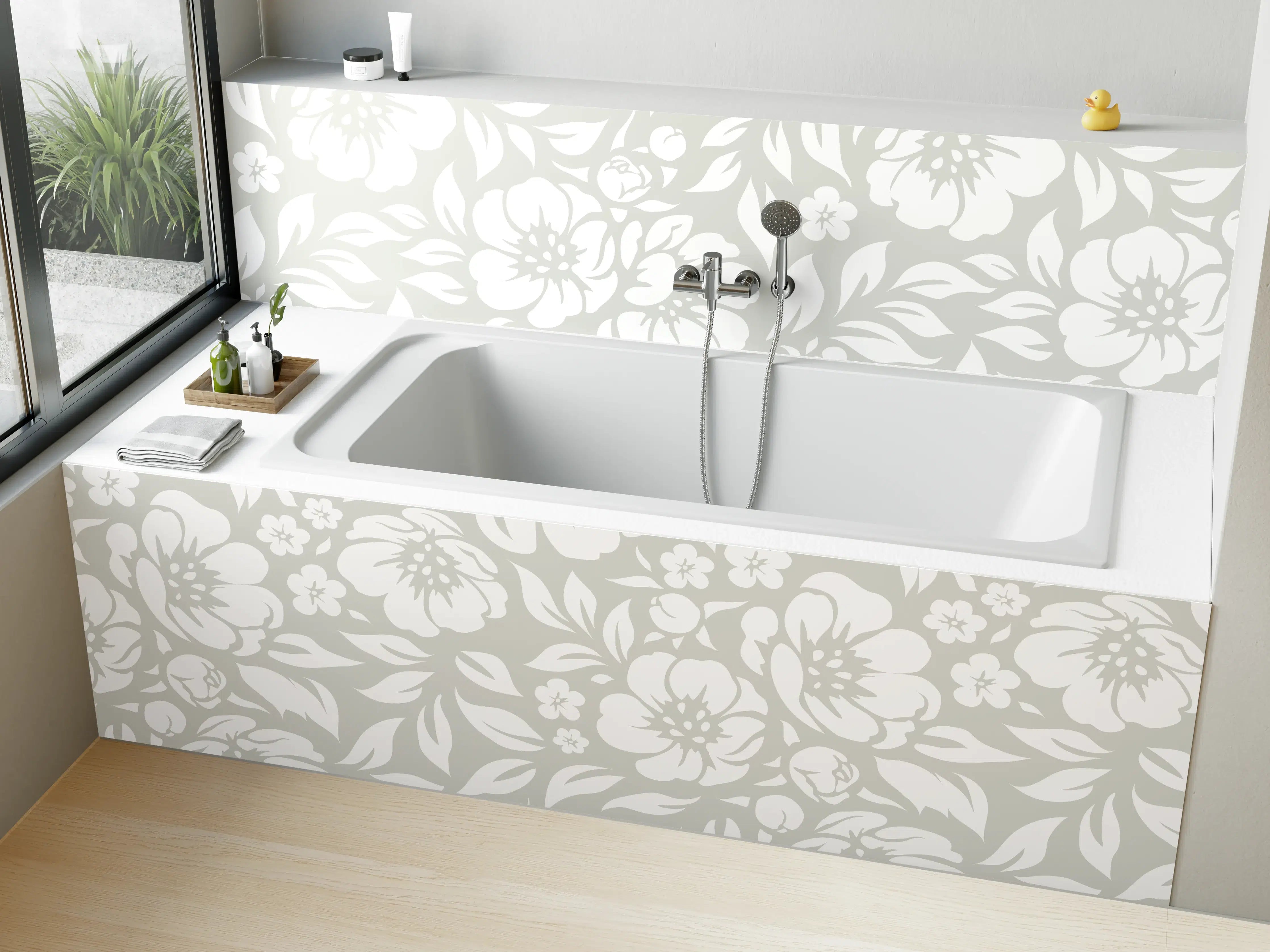 Badewannen-Rückwand - Weiße Blütenmuster-Textur