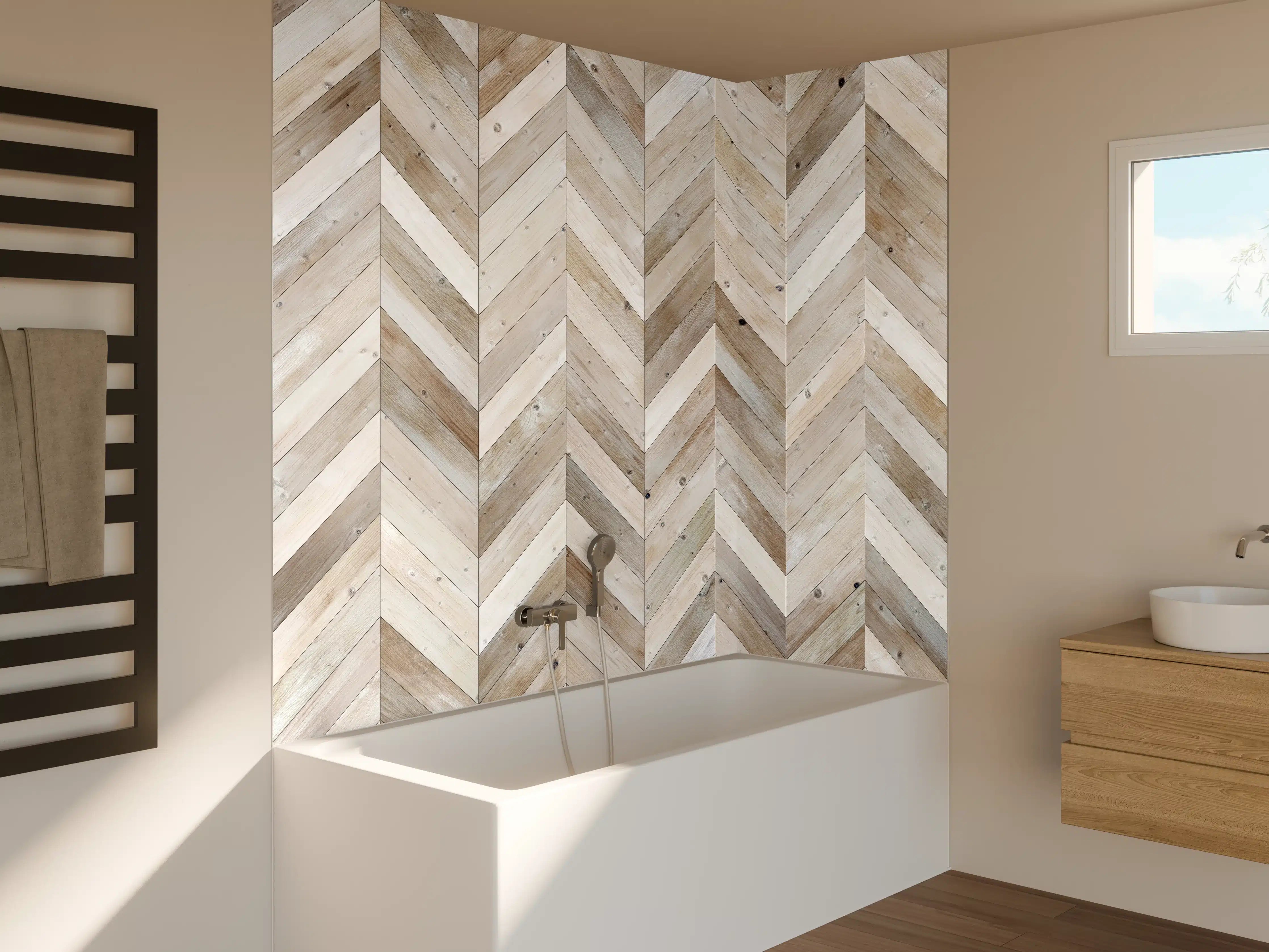 Badewannen-Rückwand - Weiße Chevron Textur