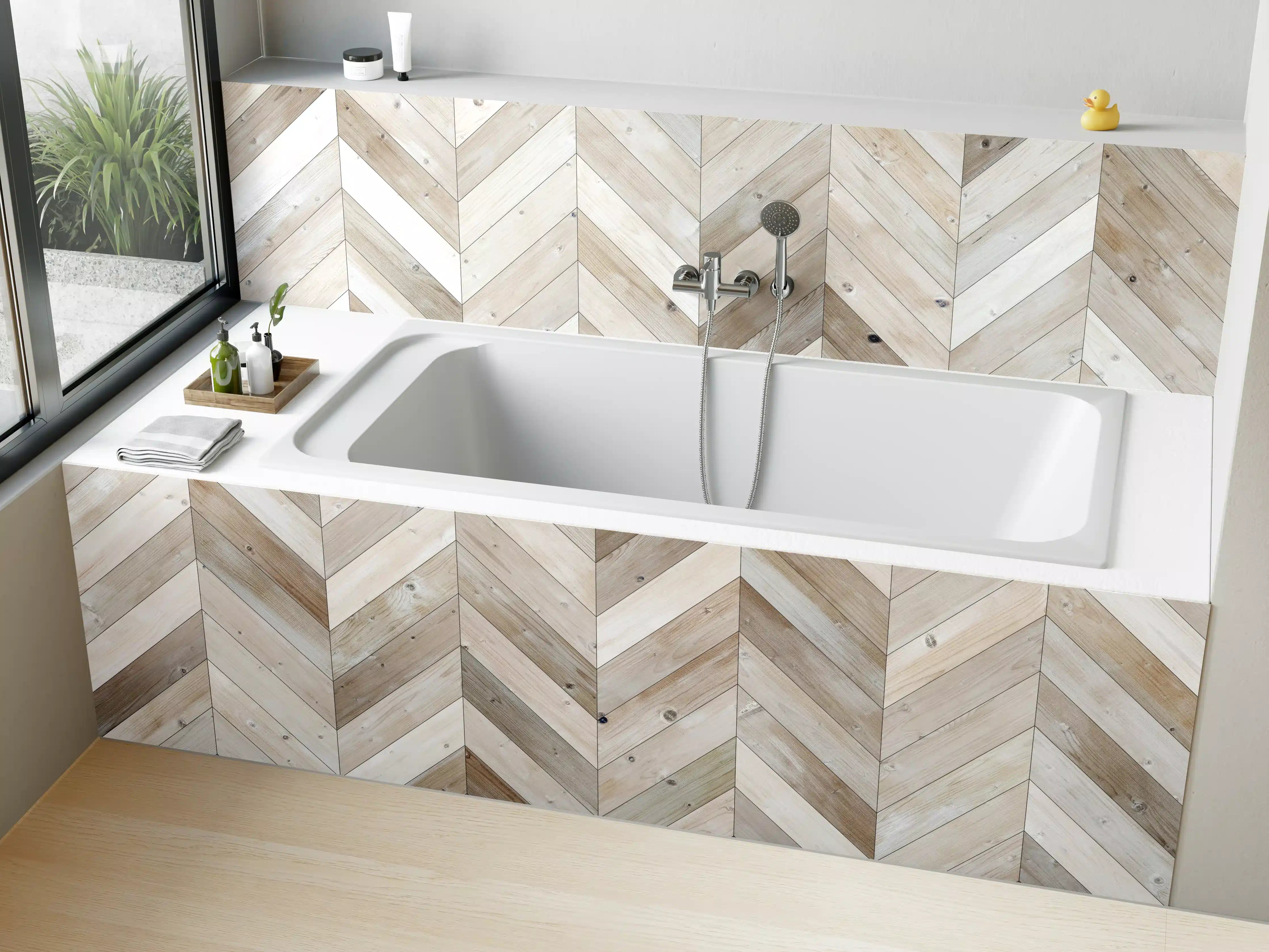 Badewannen-Rückwand - Weiße Chevron Textur