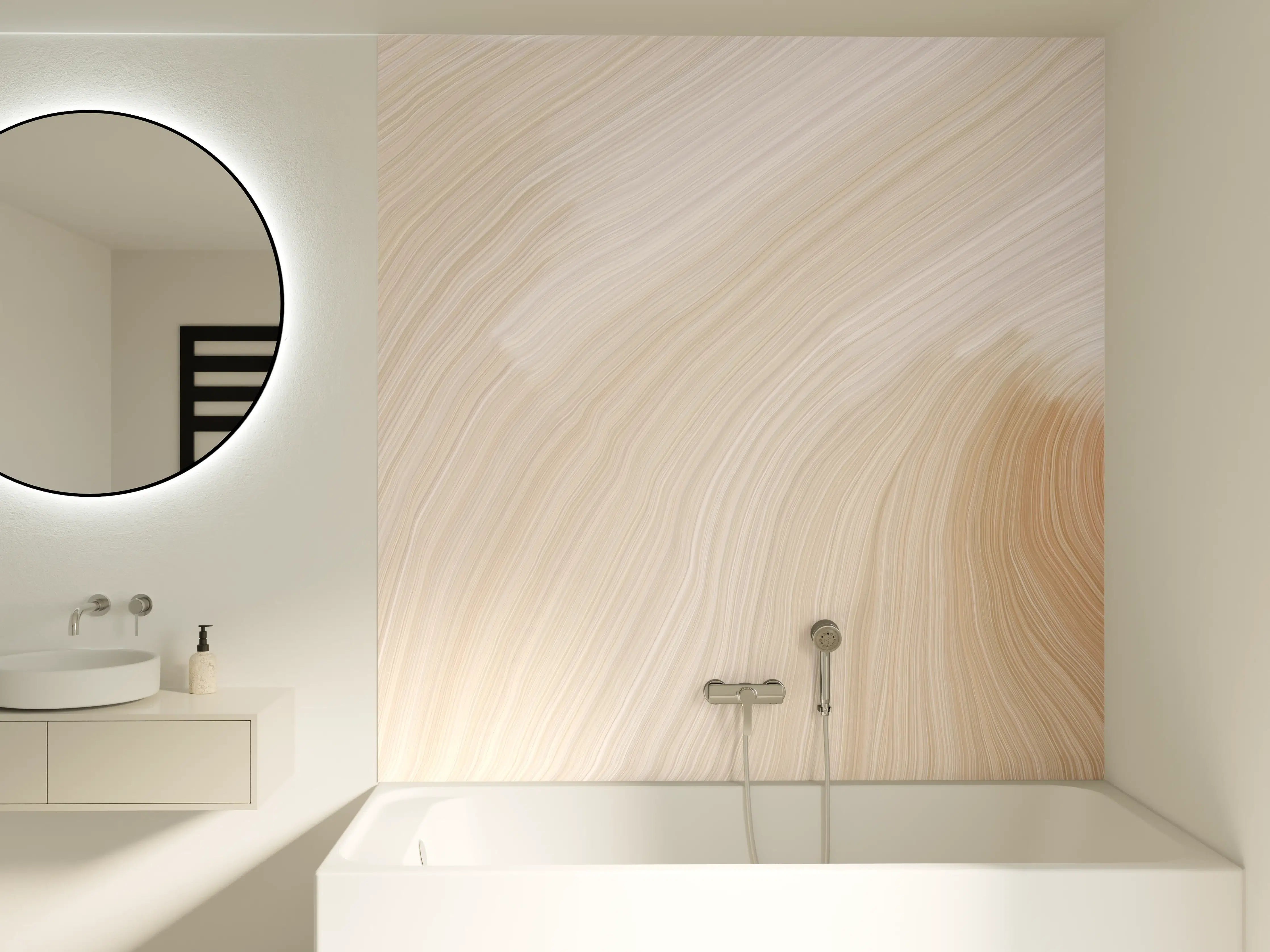 Badewannen-Rückwand - Weiße Marmer-Textur mit zarten Beige- und Rosétönen