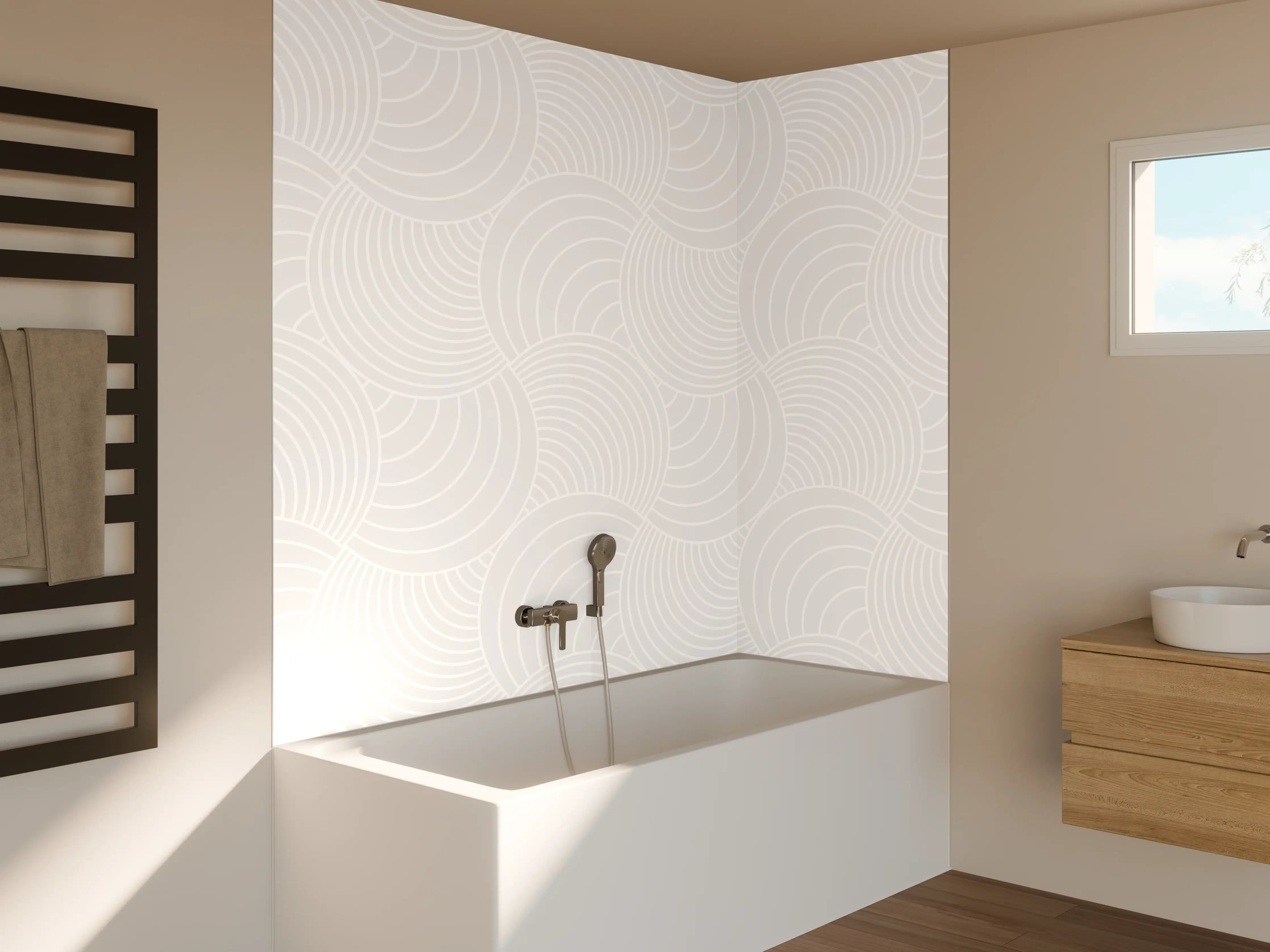 Badewannen-Rückwand - Weiße Marmor-Textur mit feiner Linienstruktur