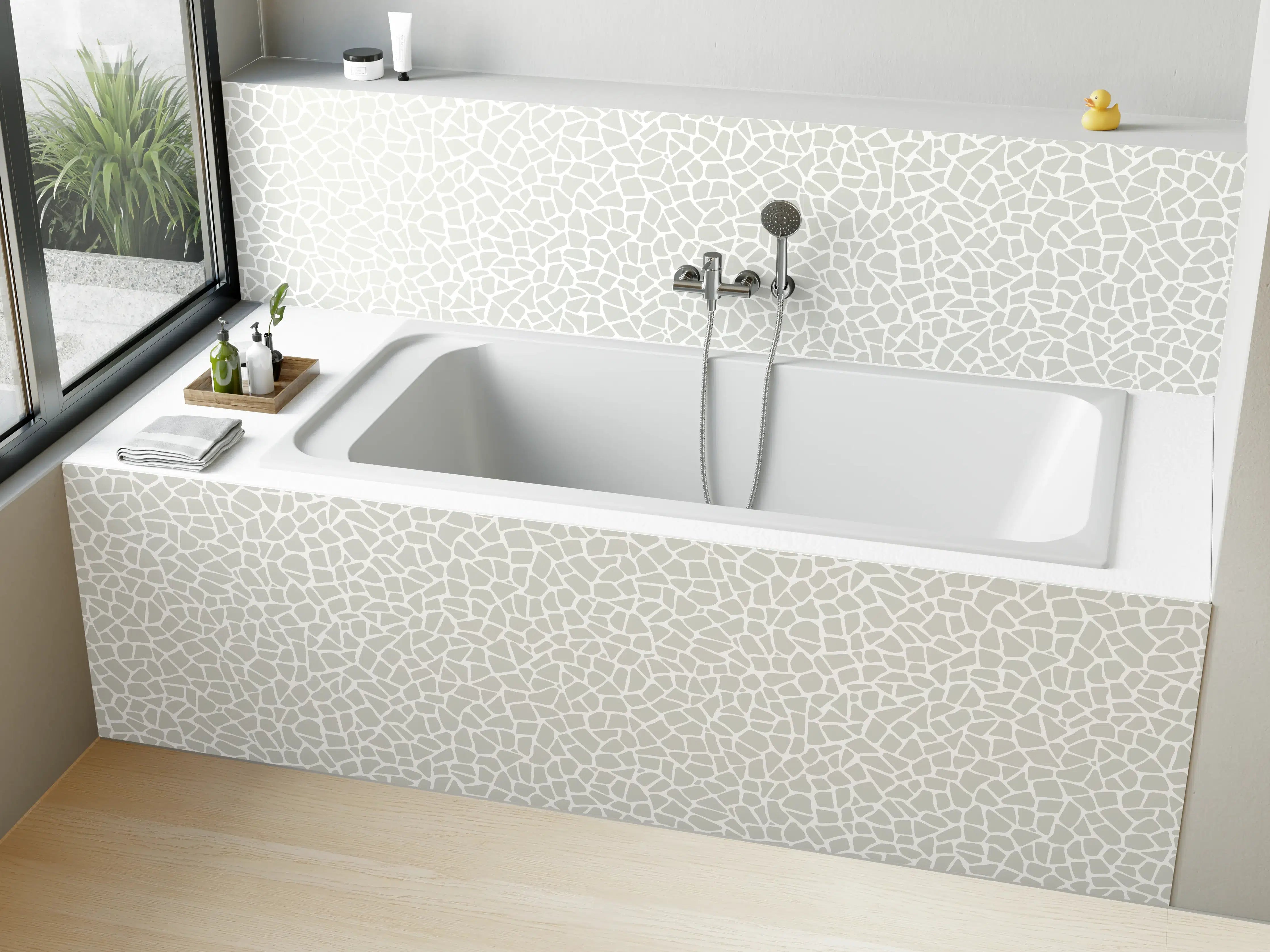 Badewannen-Rückwand - Weiße Marmor-Textur mit feiner Rissoptik