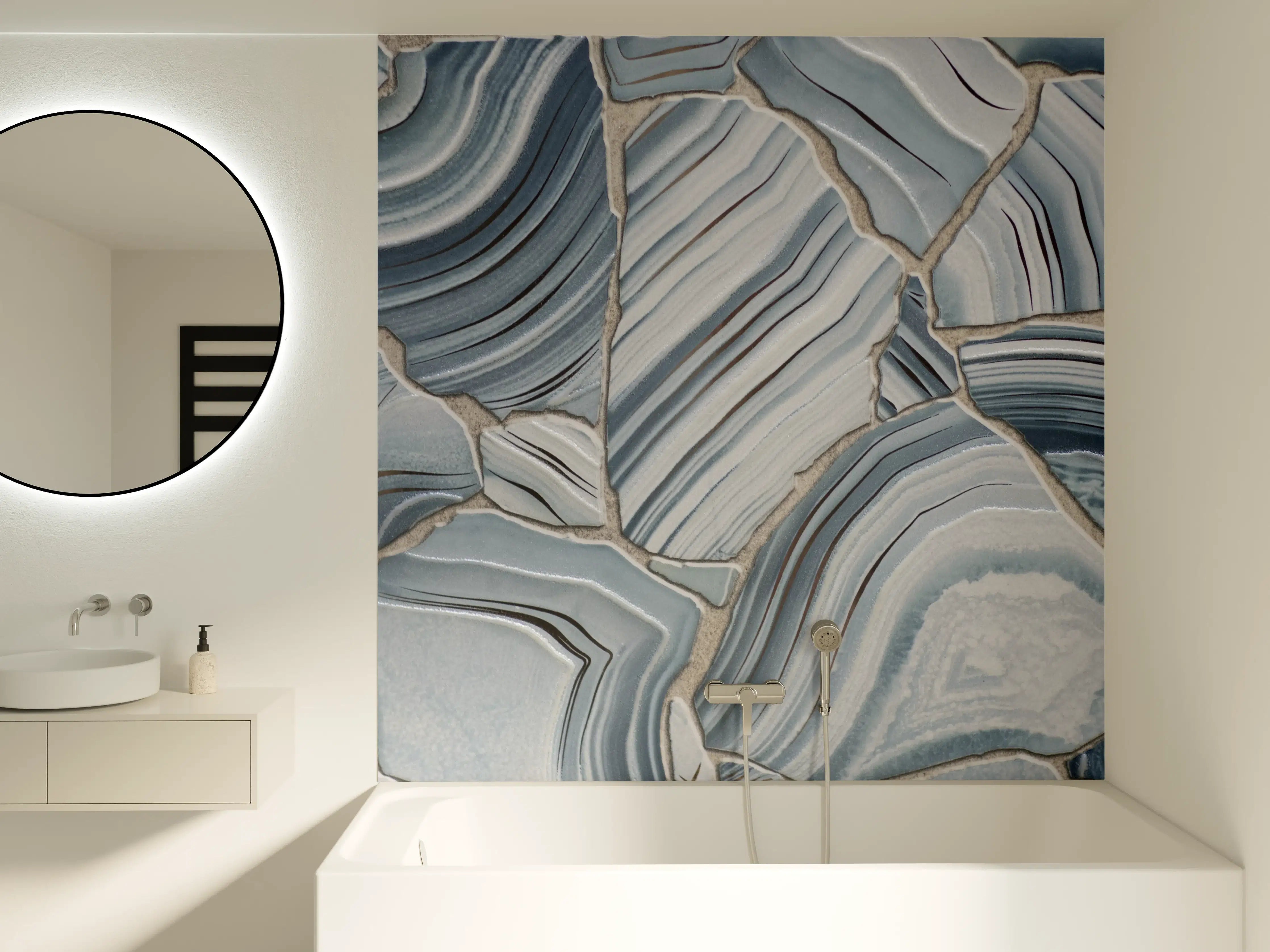 Badewannen-Rückwand - Weiße Marmorstruktur mit Grau-Tönen