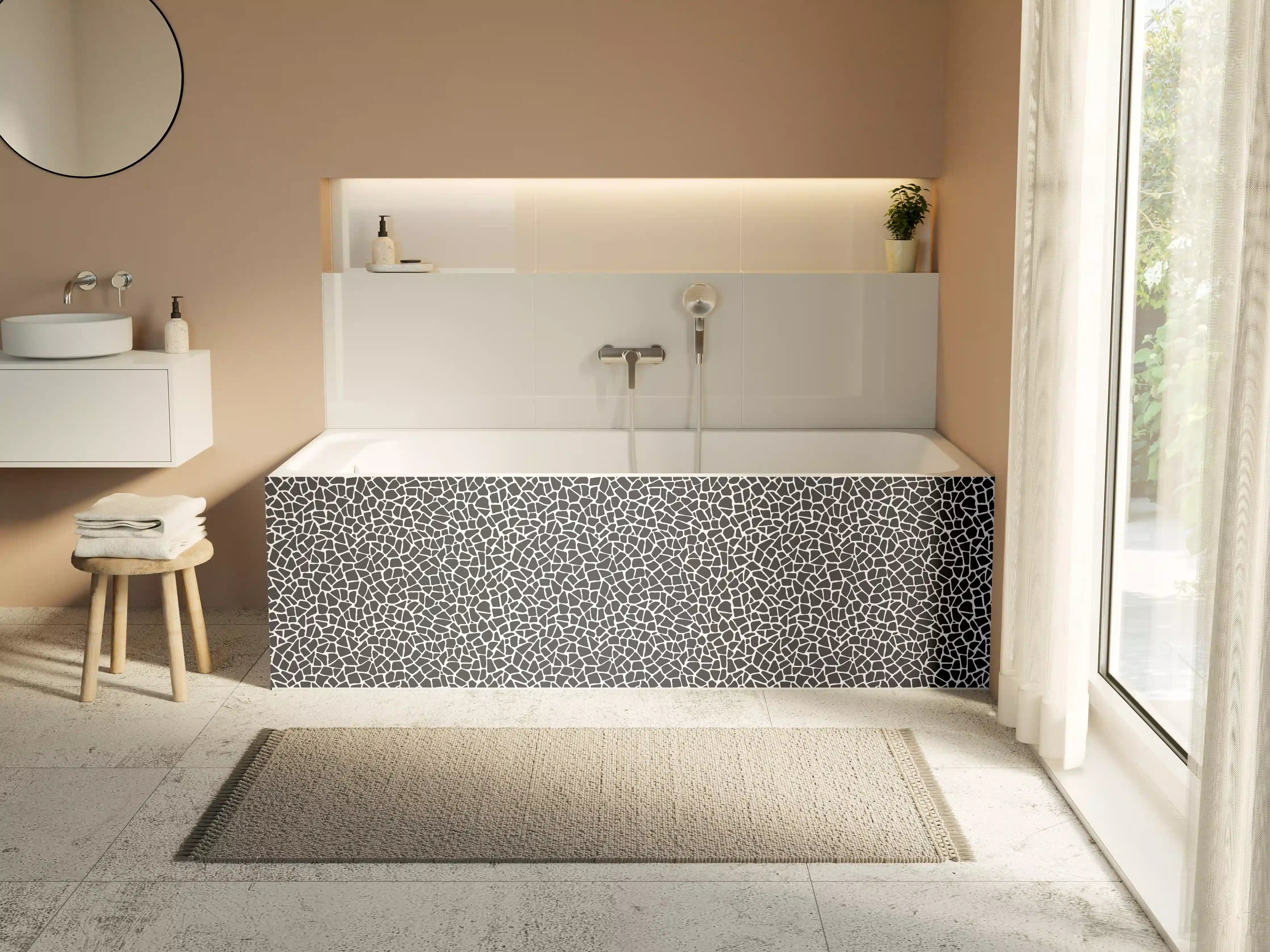 Badewannen-Rückwand - Weiße Mosaik-Textur mit schwarzen Linien