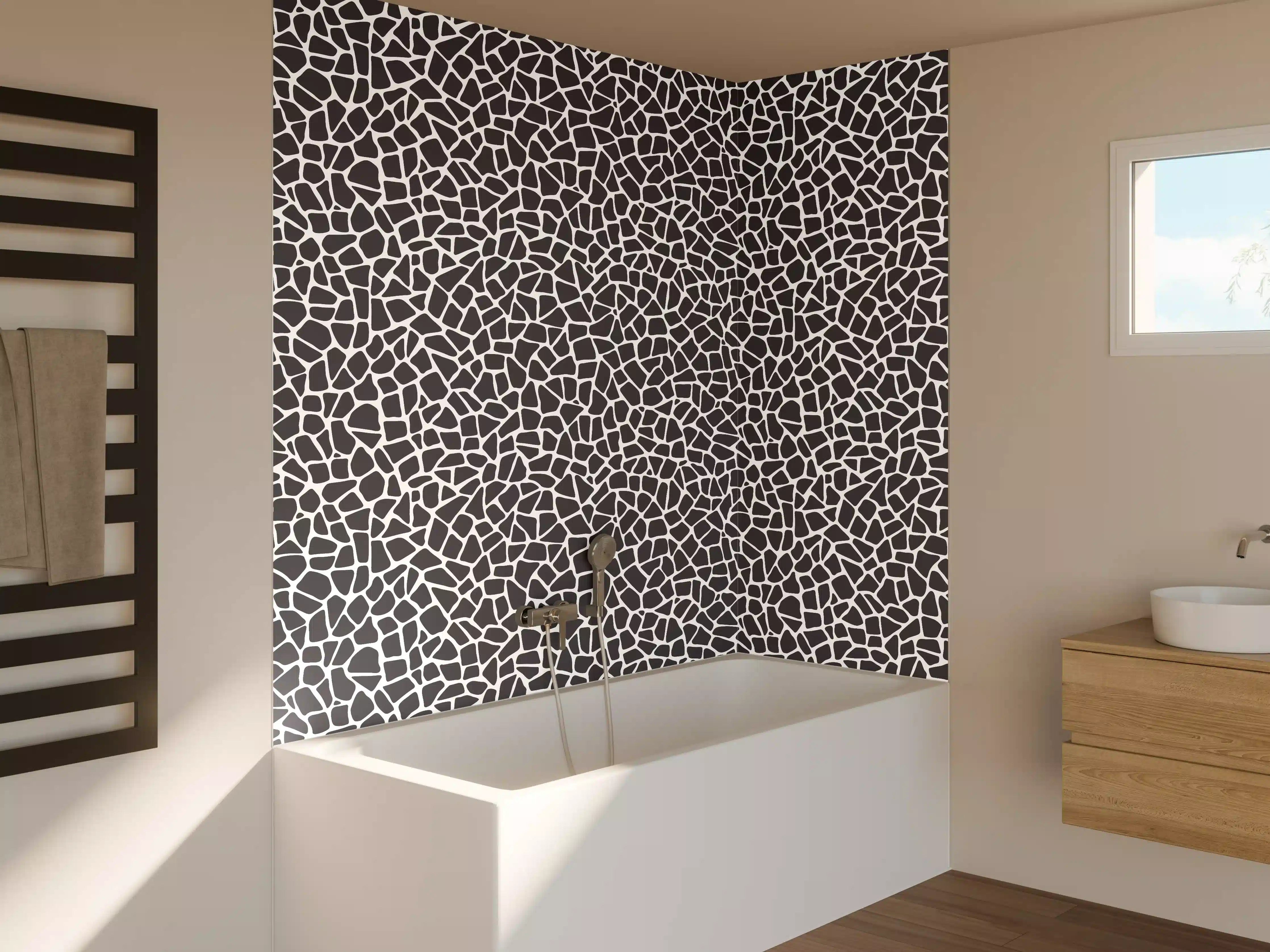 Badewannen-Rückwand - Weiße Mosaik-Textur mit schwarzen Linien