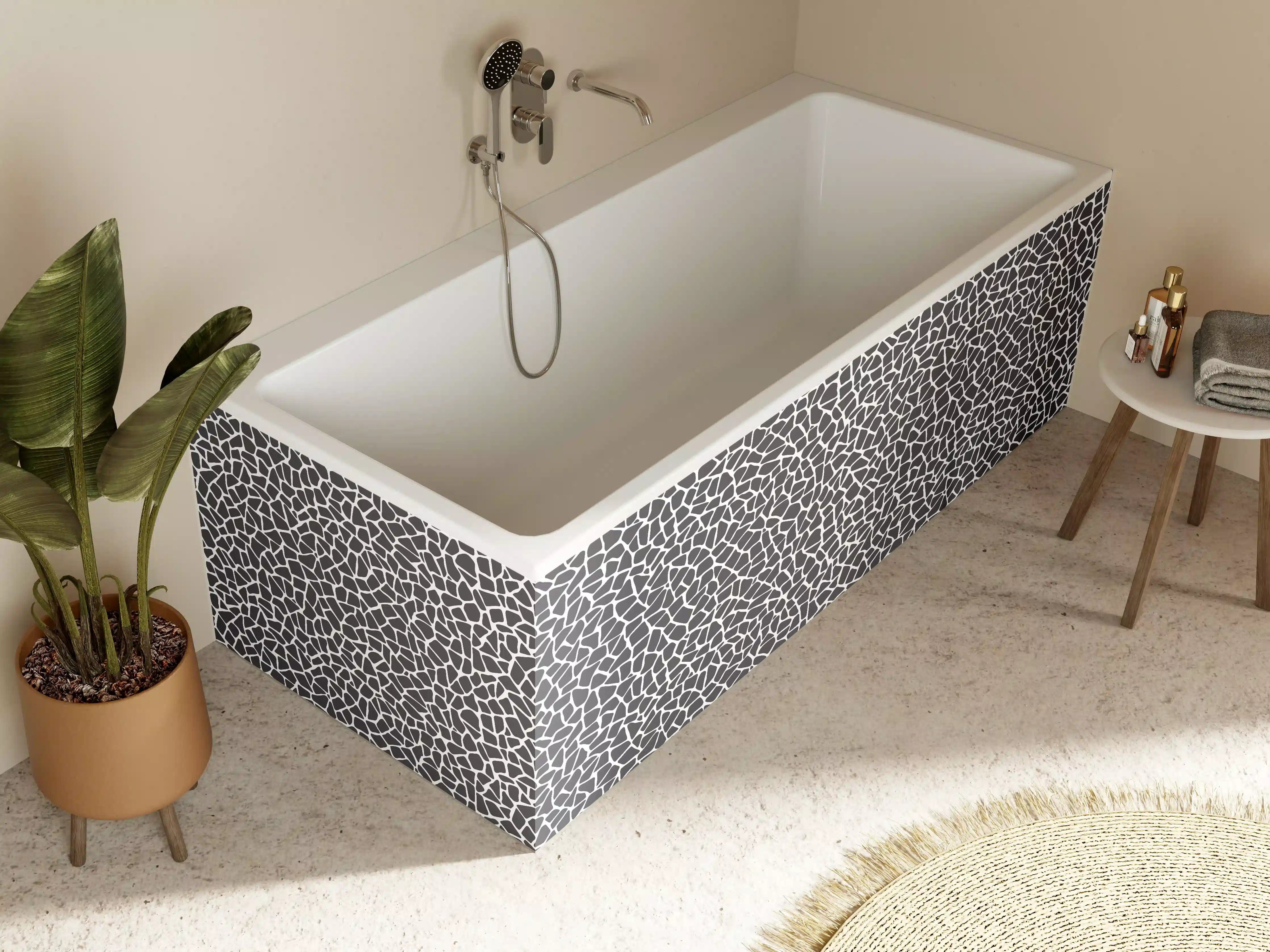 Badewannen-Rückwand - Weiße Mosaik-Textur mit schwarzen Linien