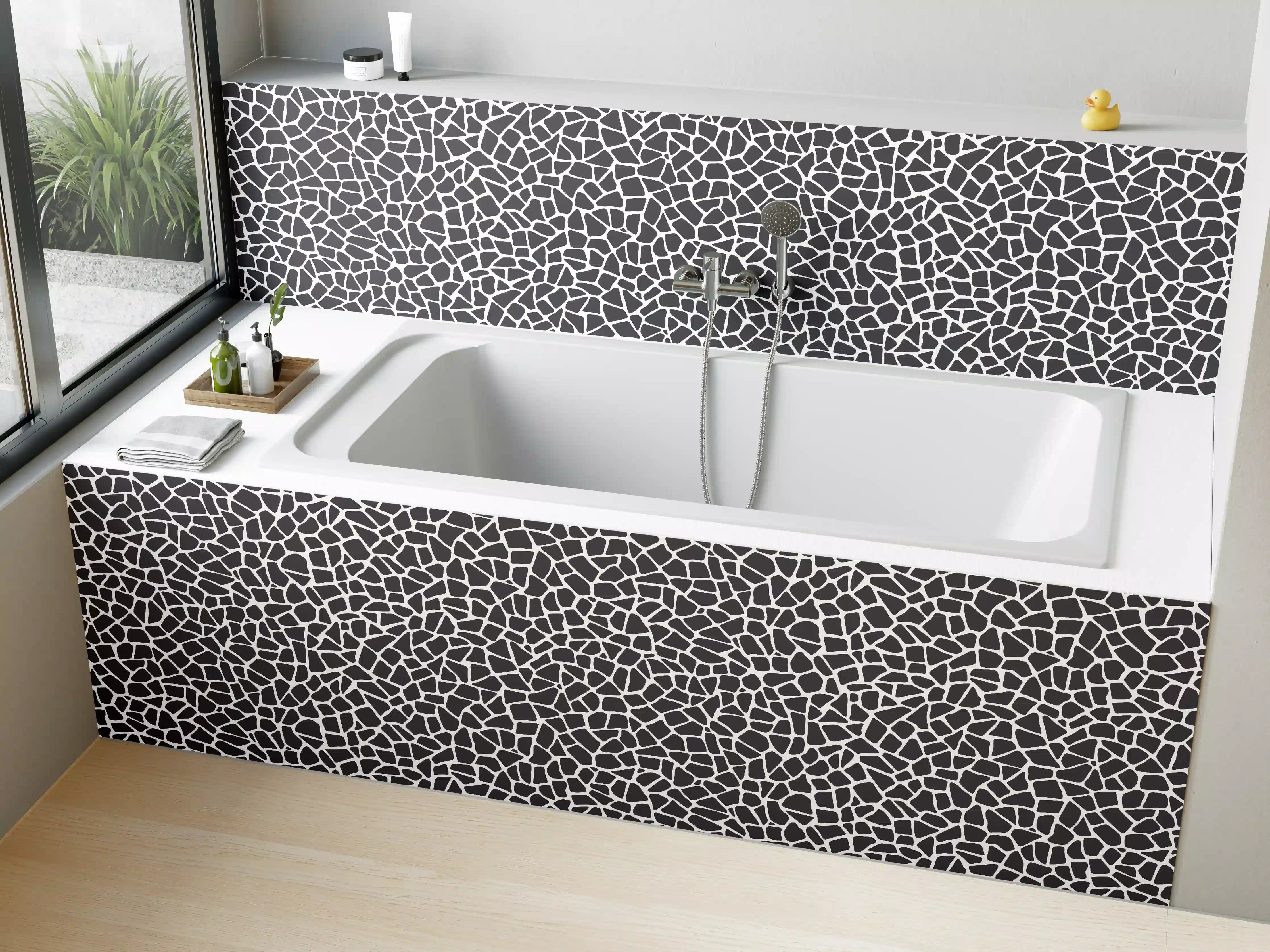 Badewannen-Rückwand - Weiße Mosaik-Textur mit schwarzen Linien