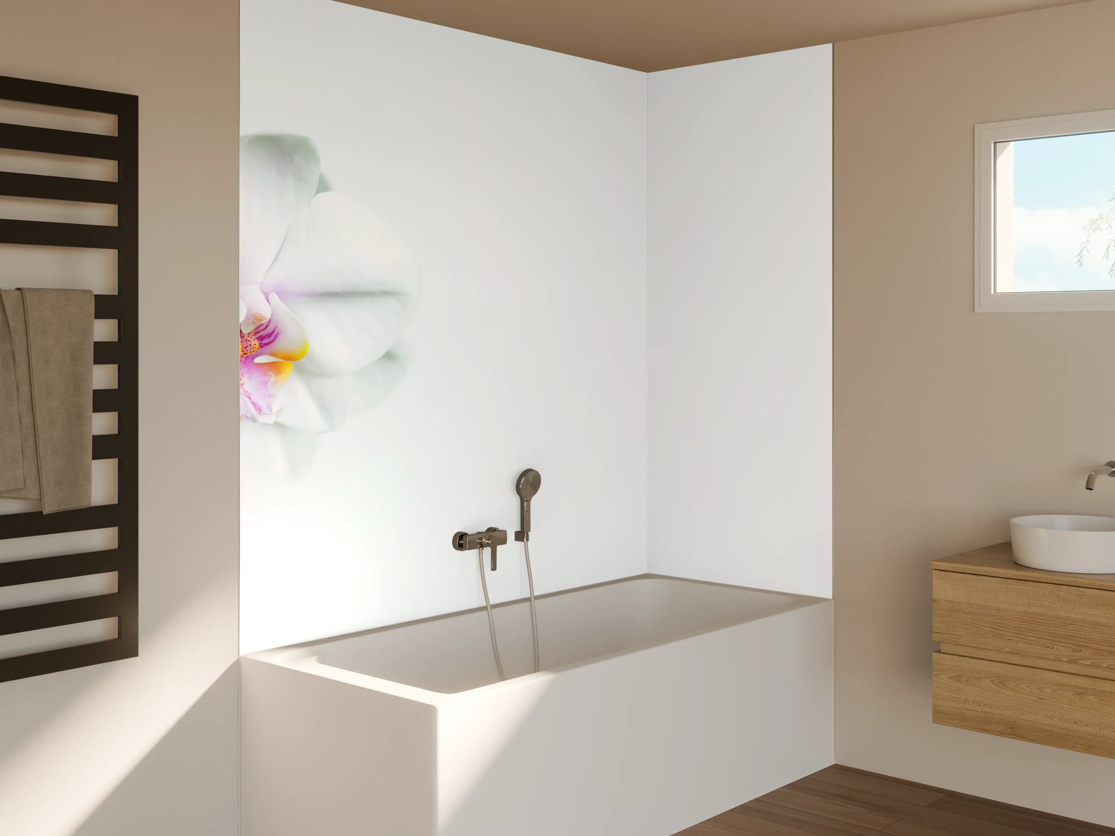 Badewannen-Rückwand - Weiße Orchidee in Pastell