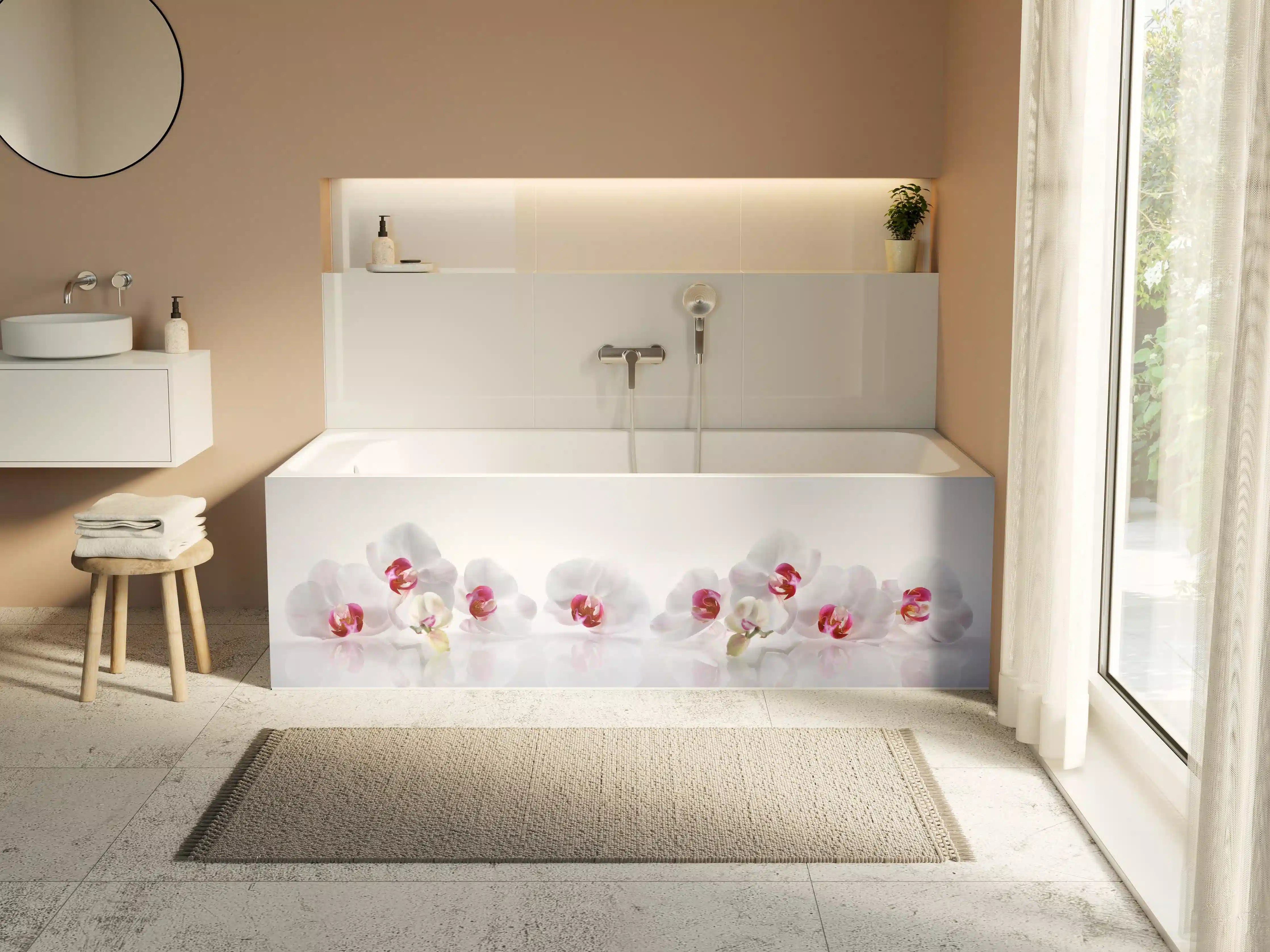 Badewannen-Rückwand - Weiße Orchideen