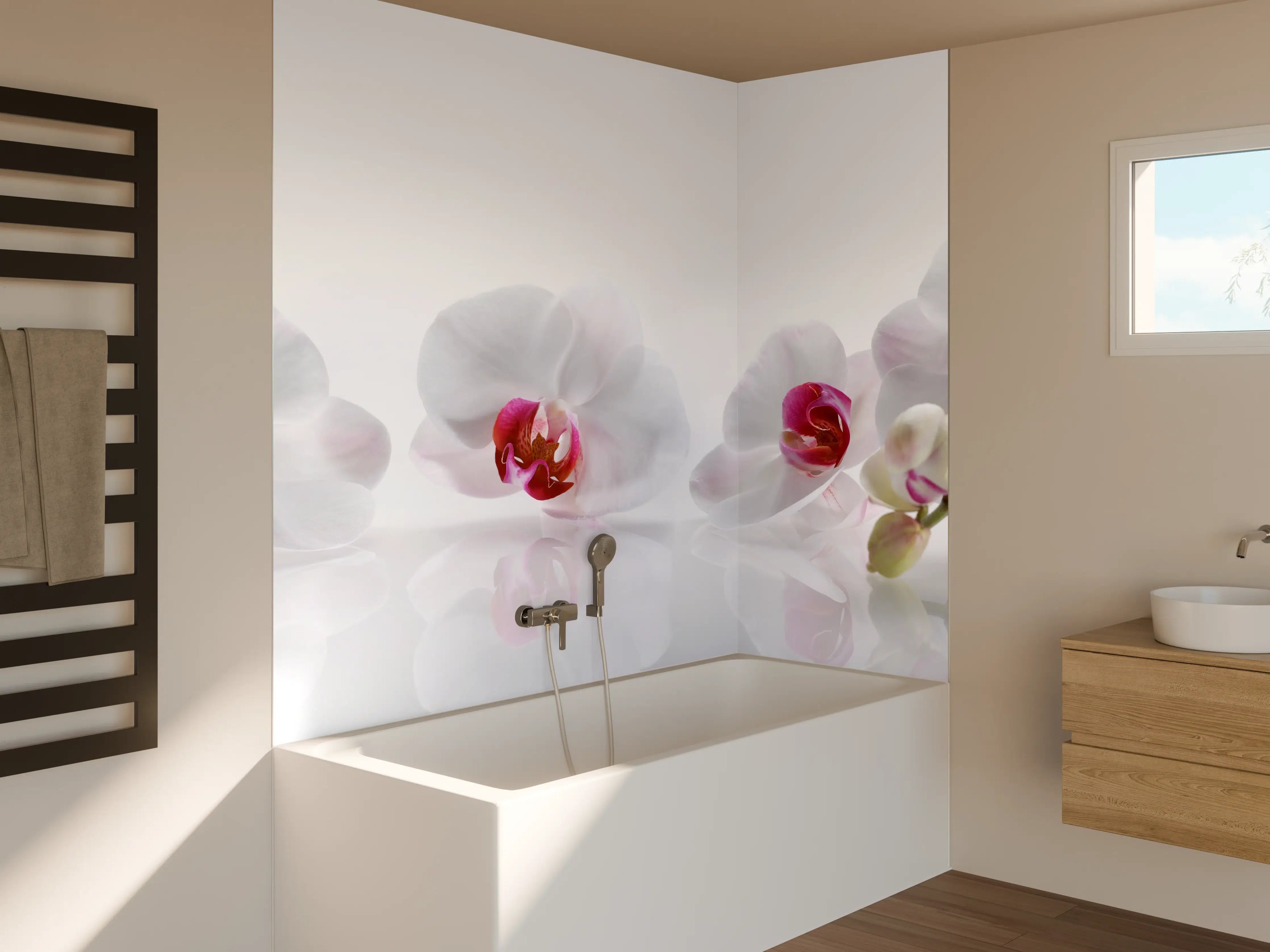 Badewannen-Rückwand - Weiße Orchideen
