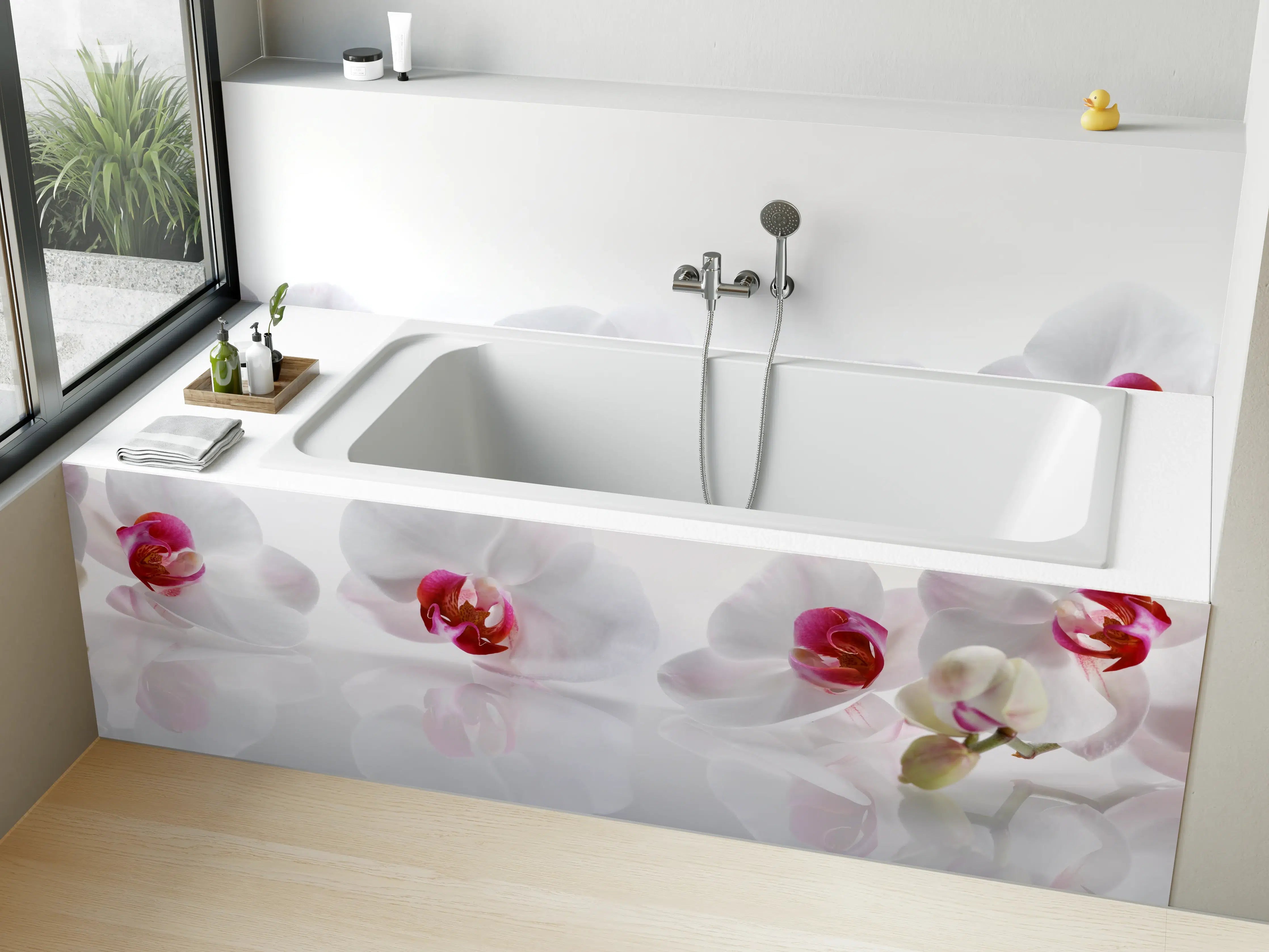 Badewannen-Rückwand - Weiße Orchideen