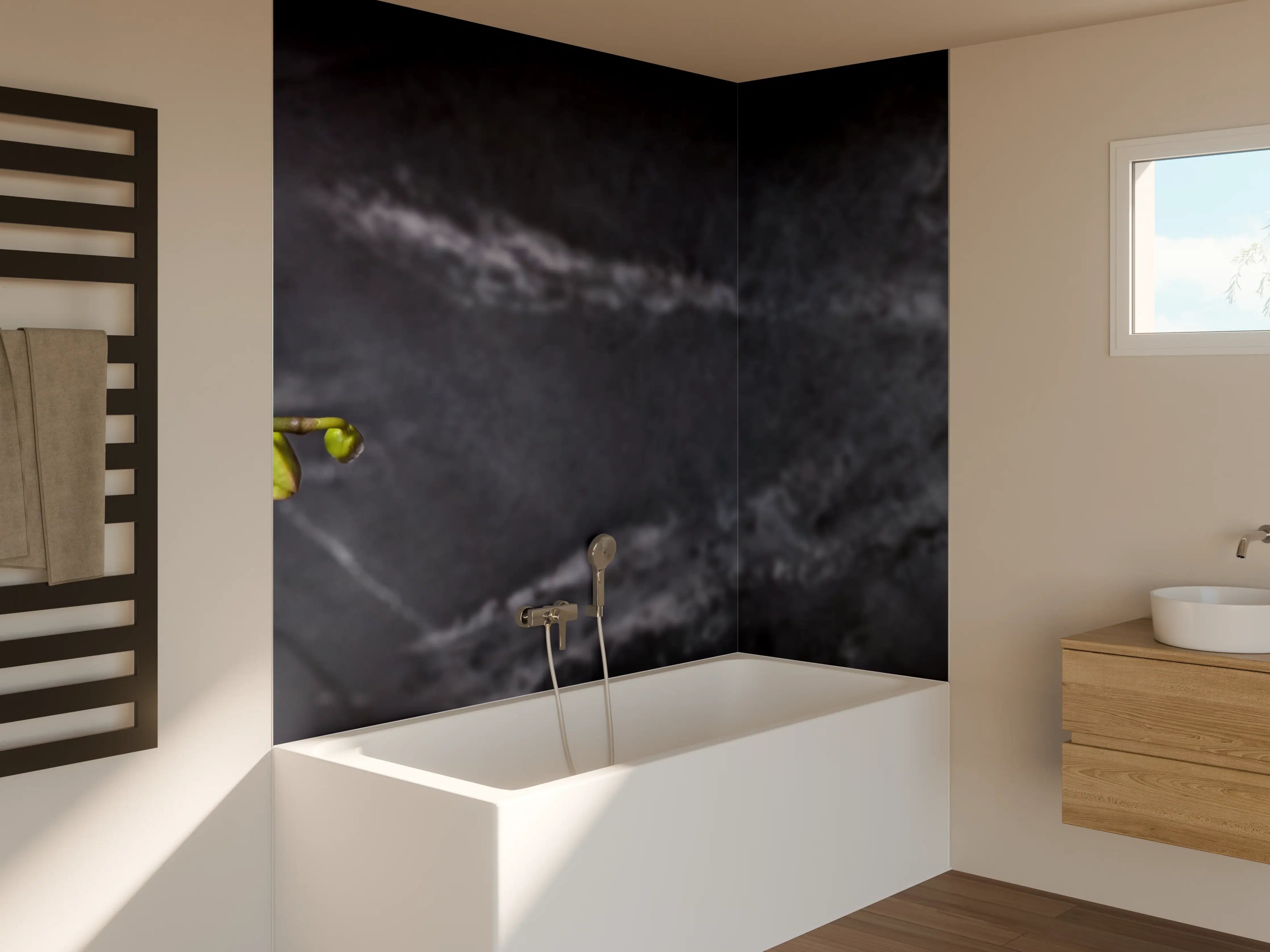 Badewannen-Rückwand - Weiße Orchideen auf Marmor