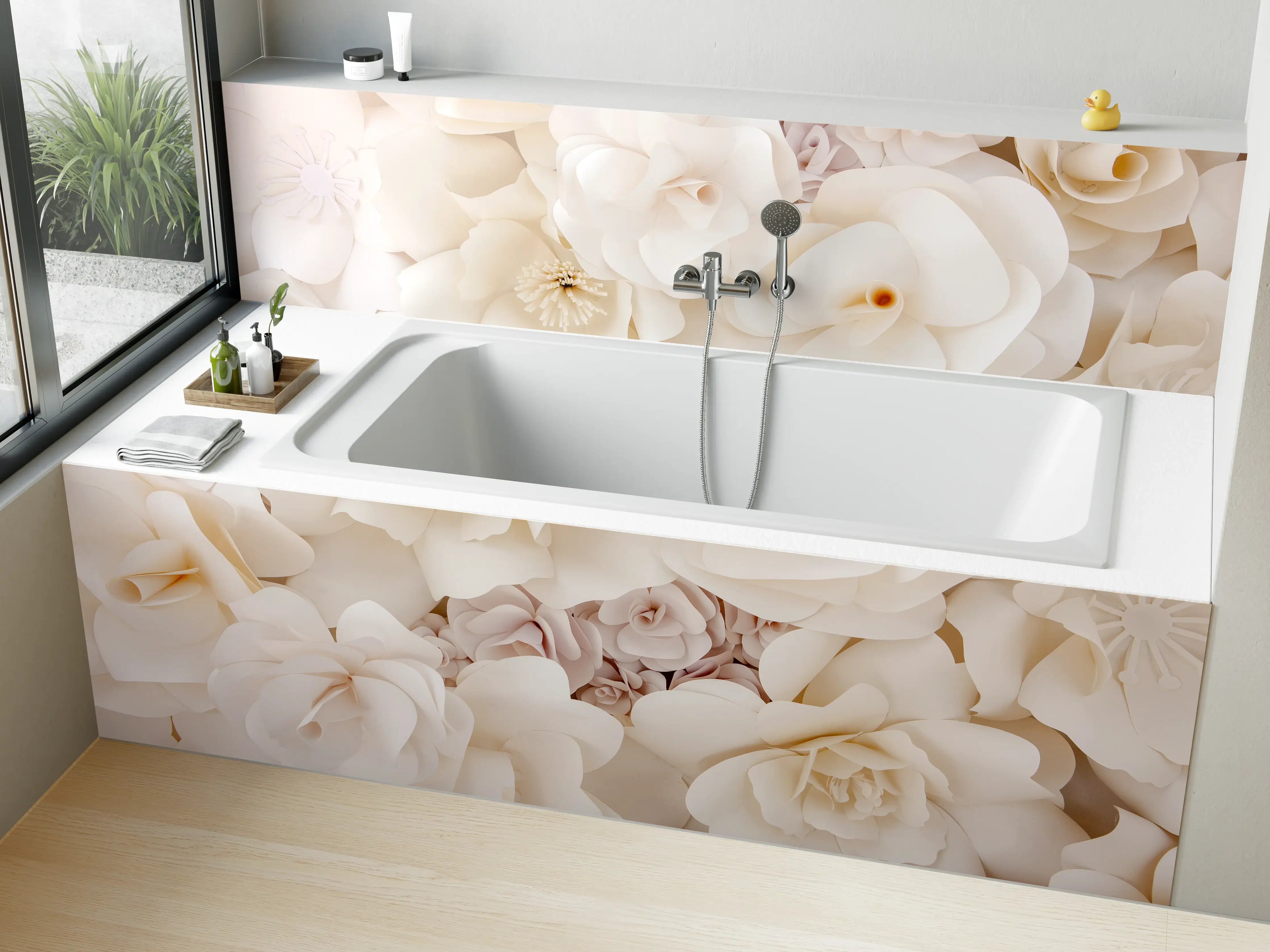 Badewannen-Rückwand - Weiße Papierblumen