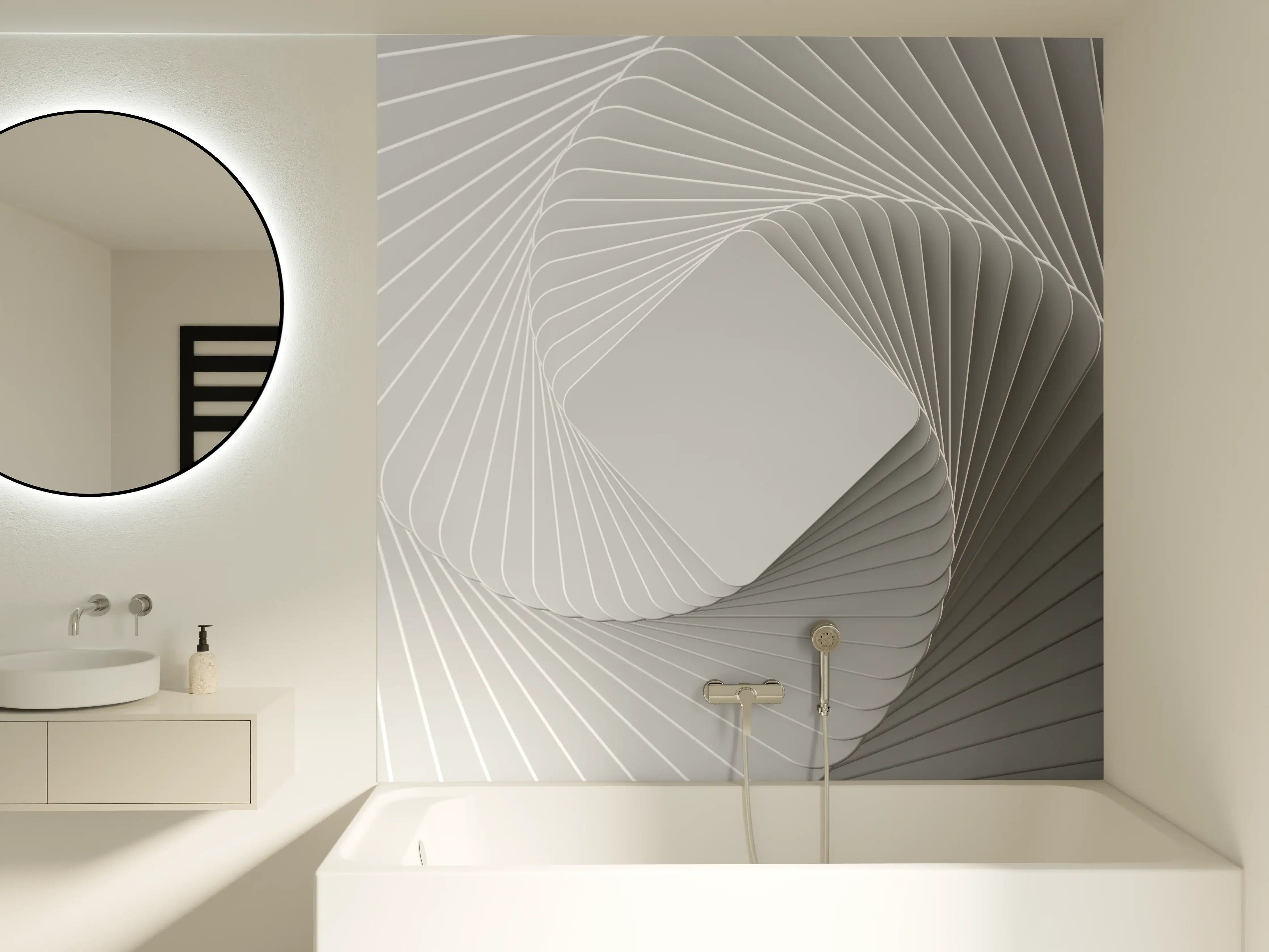 Badewannen-Rückwand - Weiße Quadrate - Illusion  