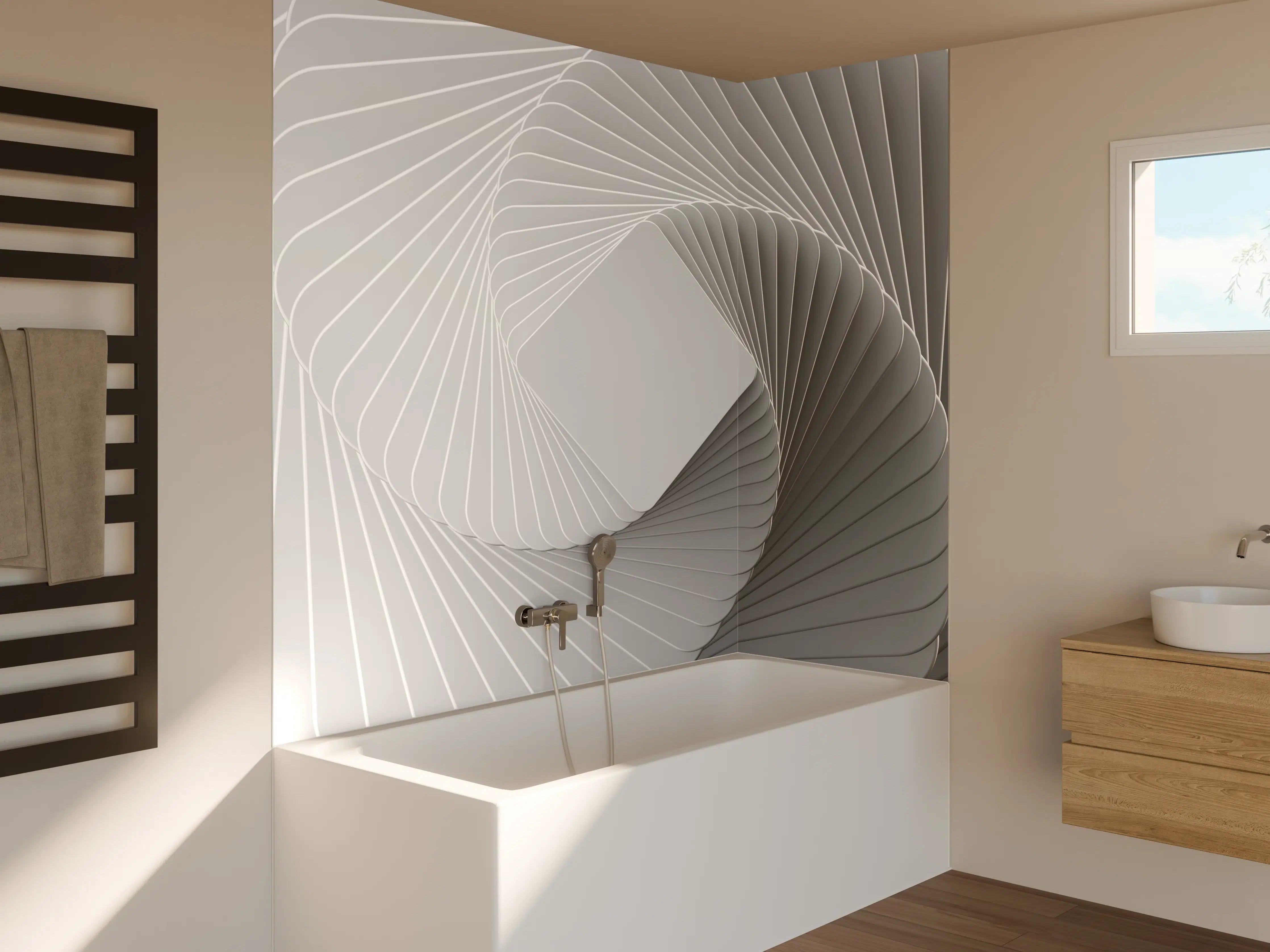 Badewannen-Rückwand - Weiße Quadrate - Illusion  
