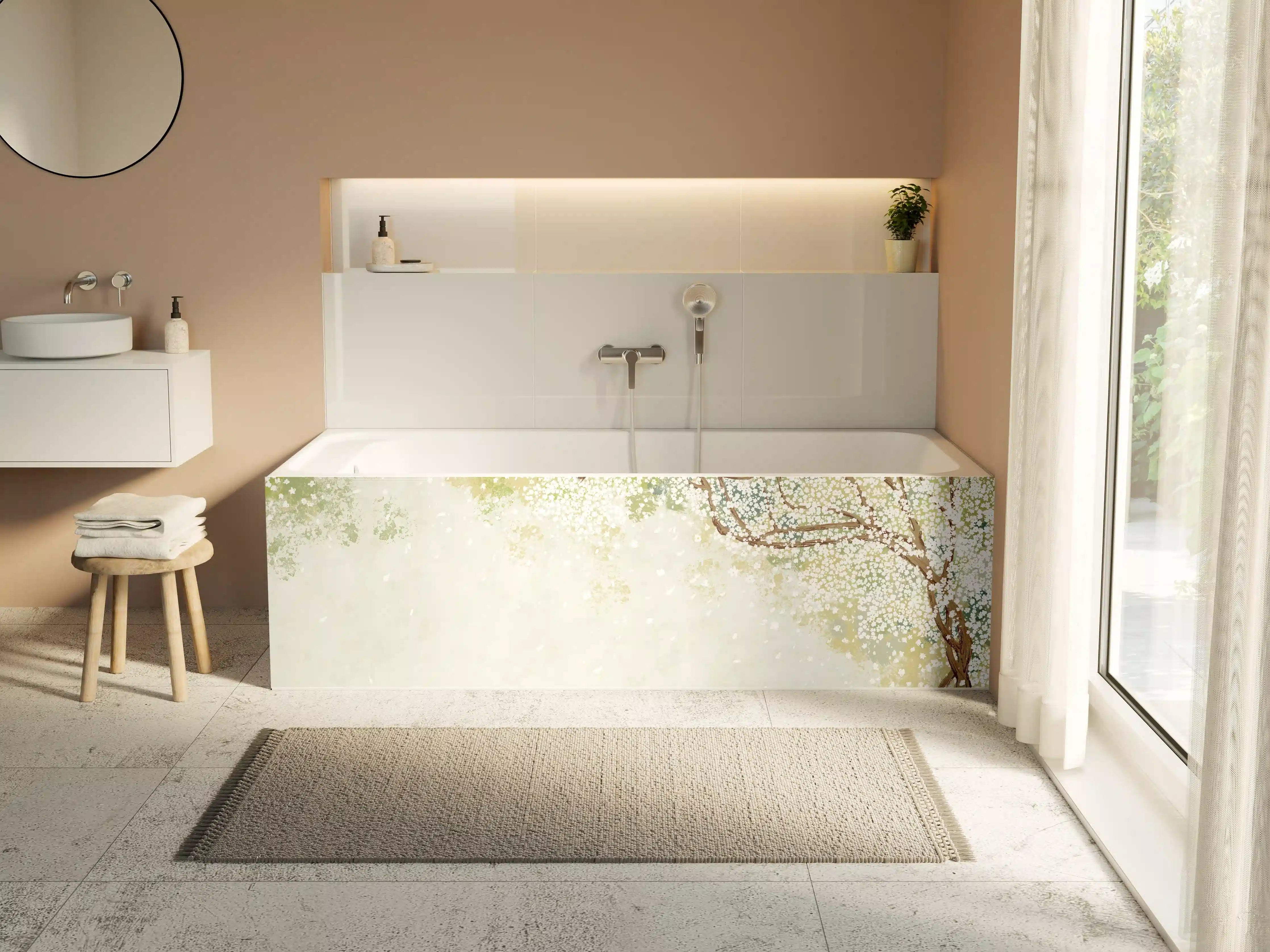 Badewannen-Rückwand - Weiße Sakura Blätter - Vintage