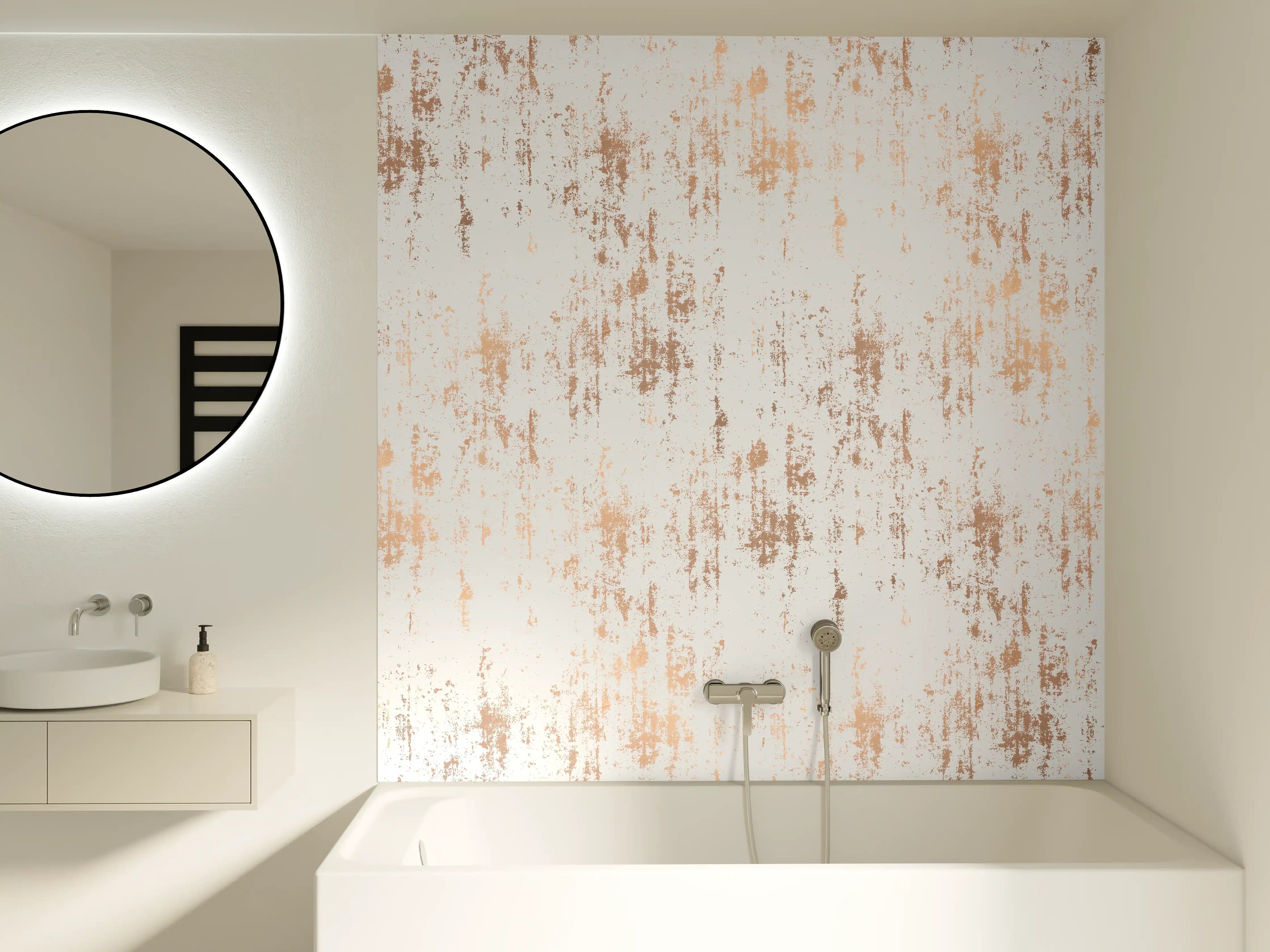 Badewannen-Rückwand - Weiße Textur mit goldenen Akzenten