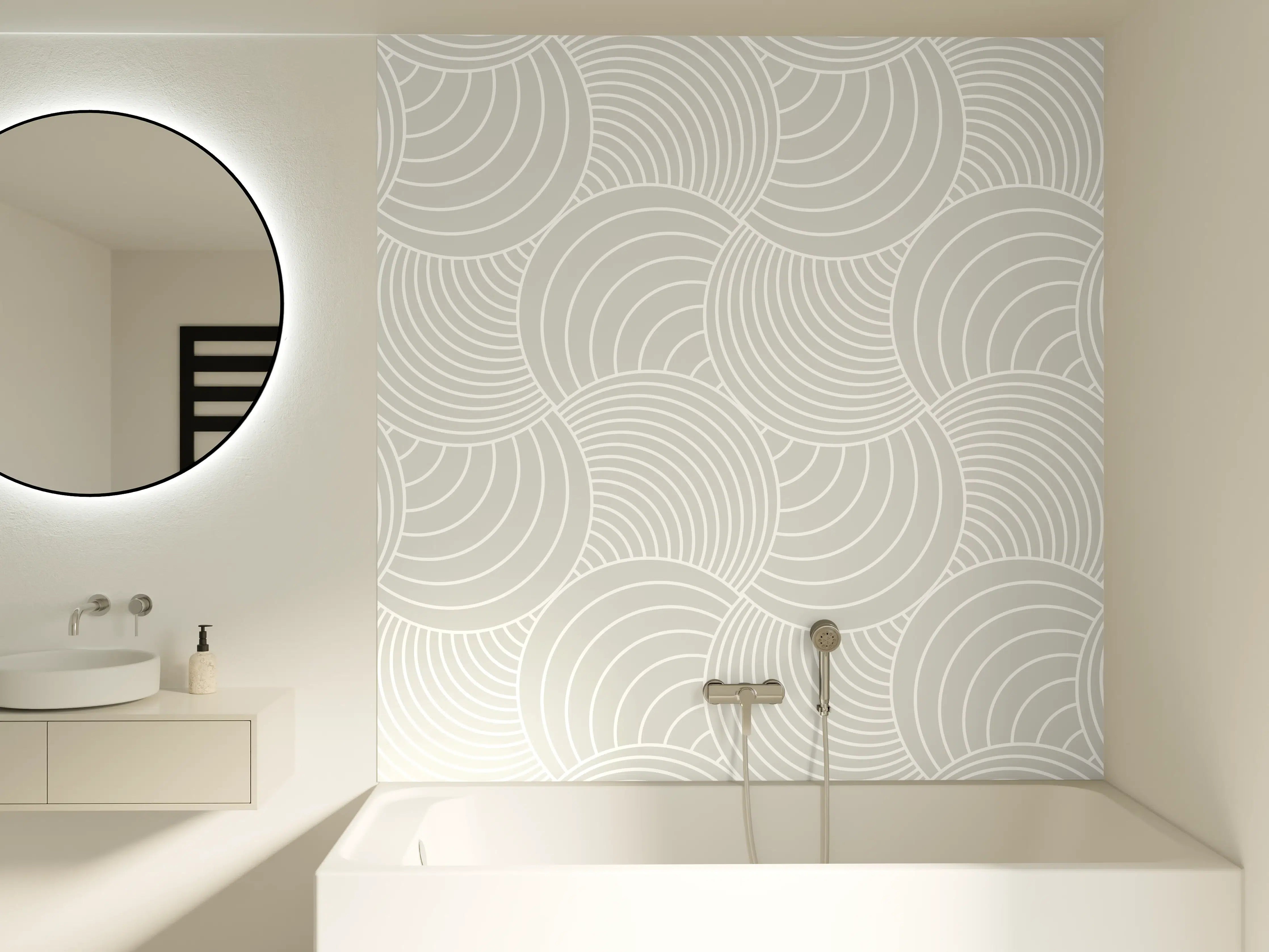 Badewannen-Rückwand - Weiße Wand mit asymmetrischem Wellenmuster