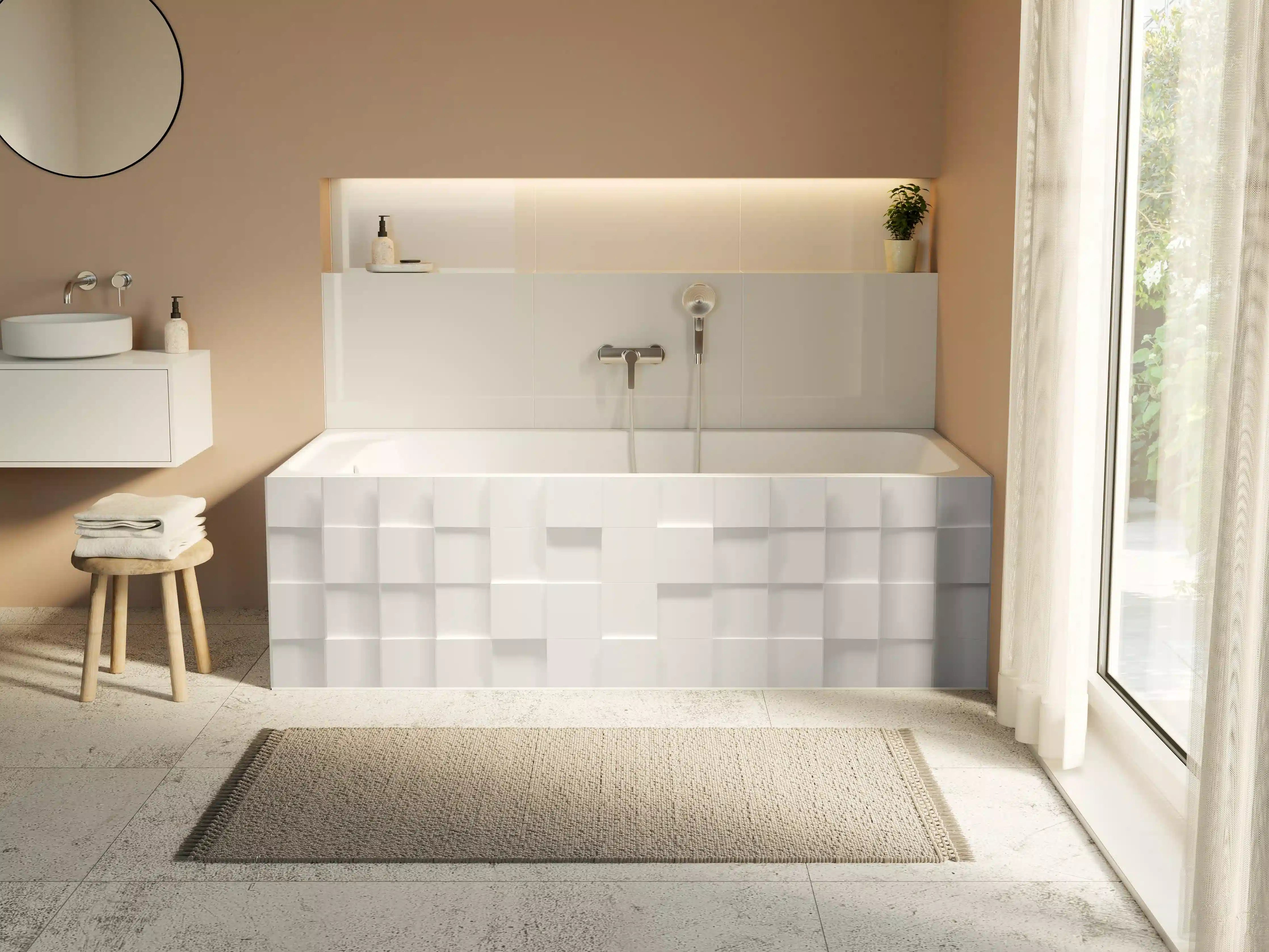 Badewannen-Rückwand - Weiße Würfelstruktur 3D-Illustration