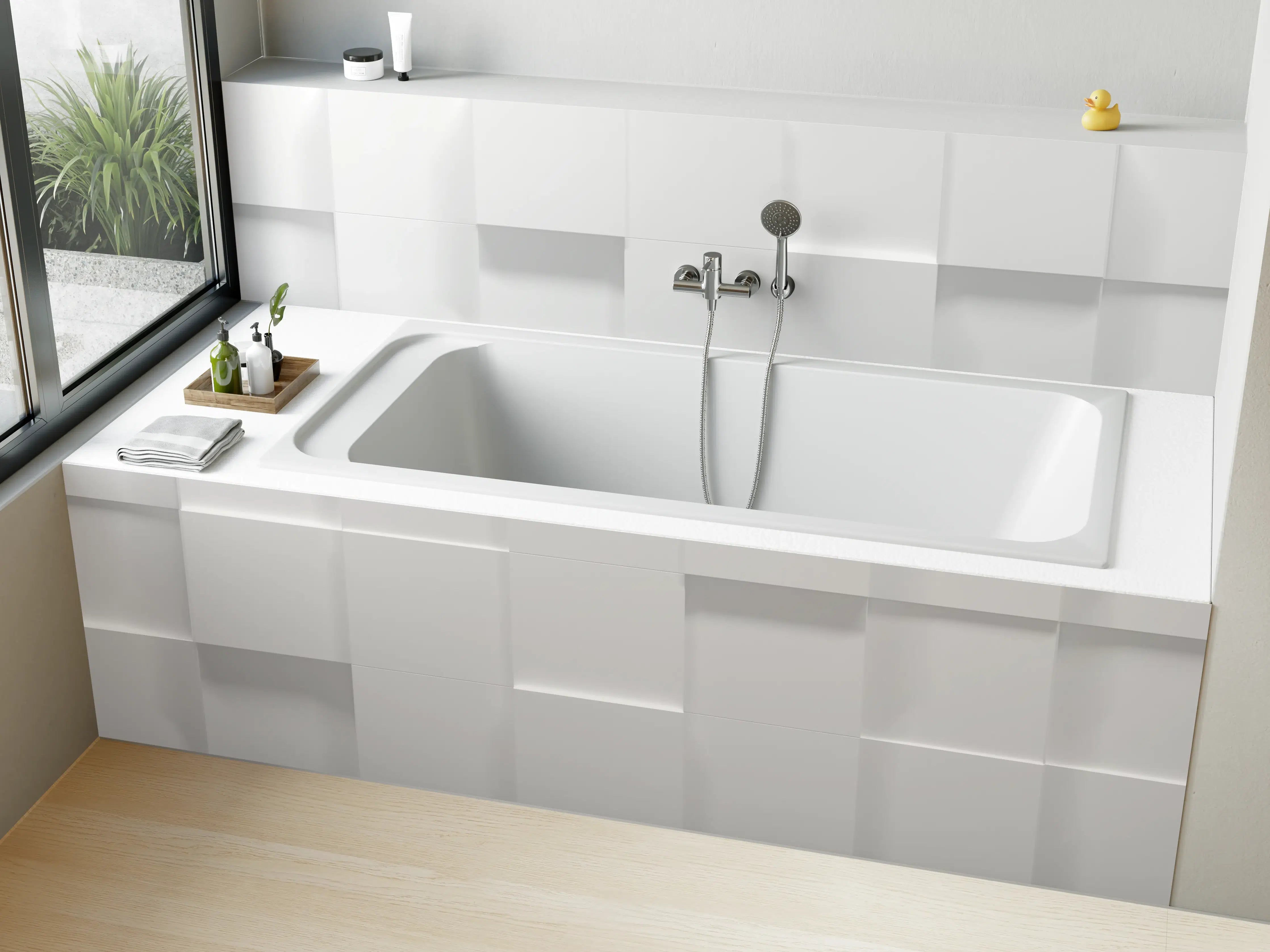 Badewannen-Rückwand - Weiße Würfelstruktur 3D-Illustration
