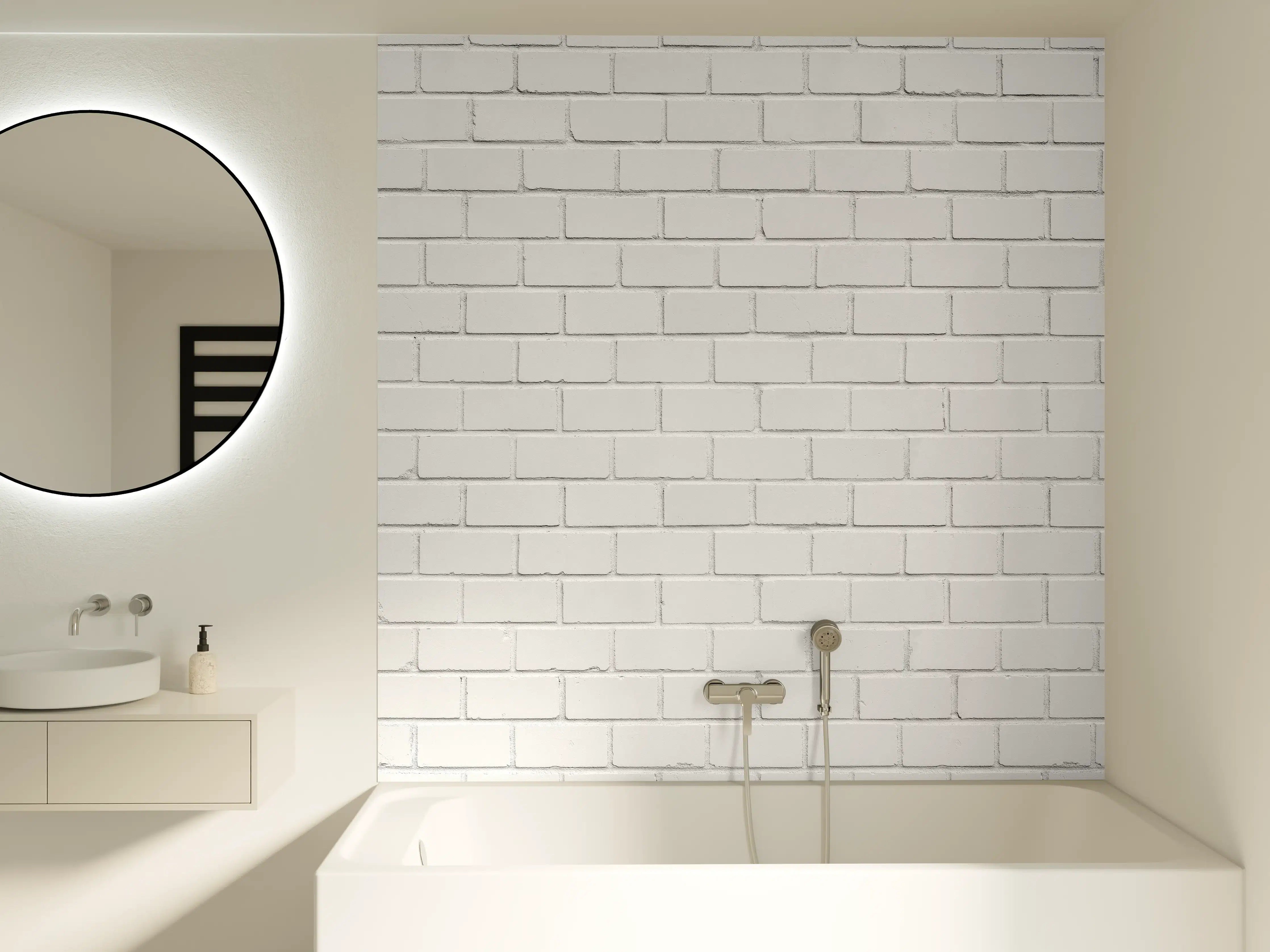 Badewannen-Rückwand - Weiße Ziegelwand - Zement