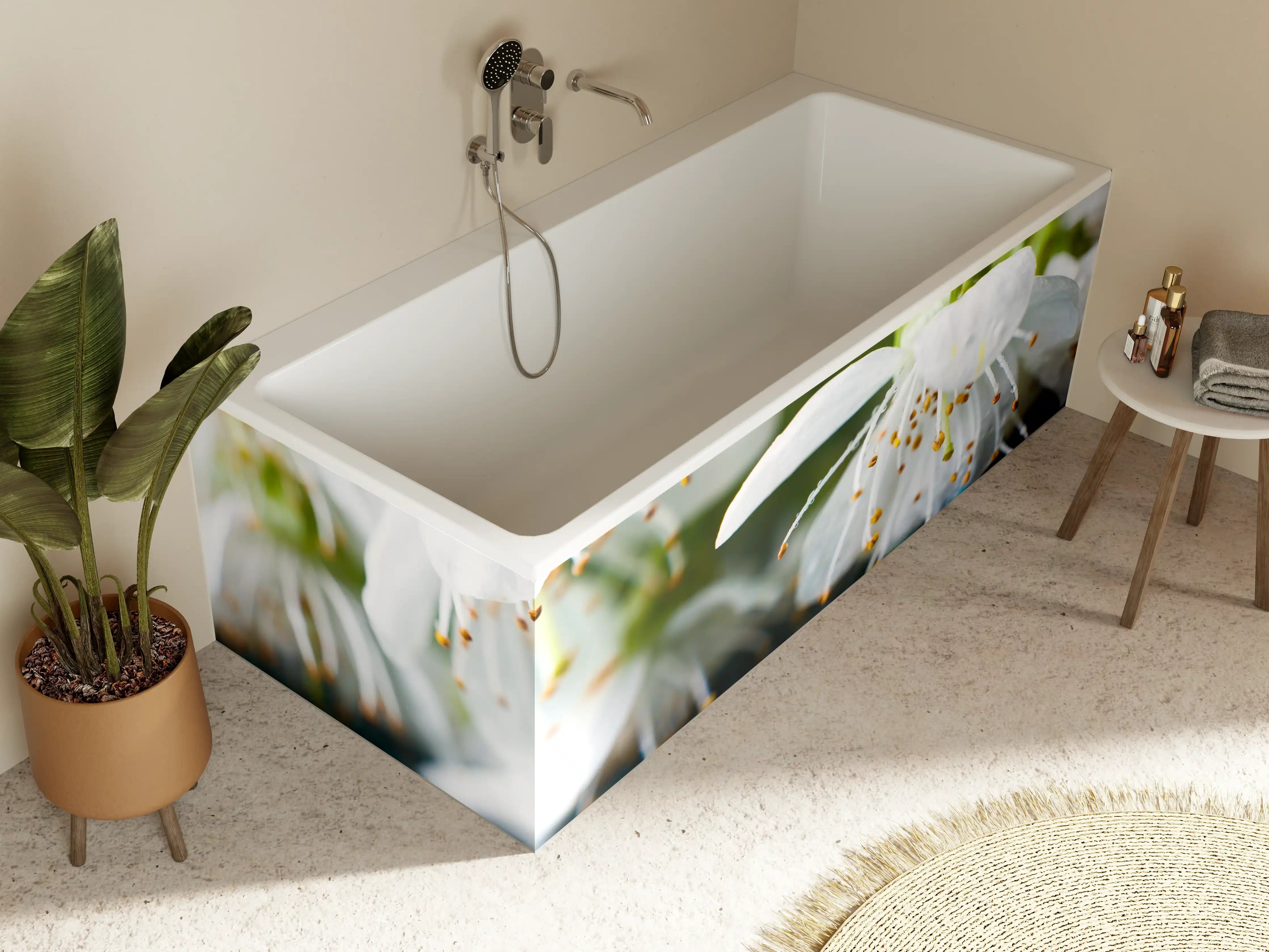 Badewannen-Rückwand - Weiße blühende Frühlingsblumen
