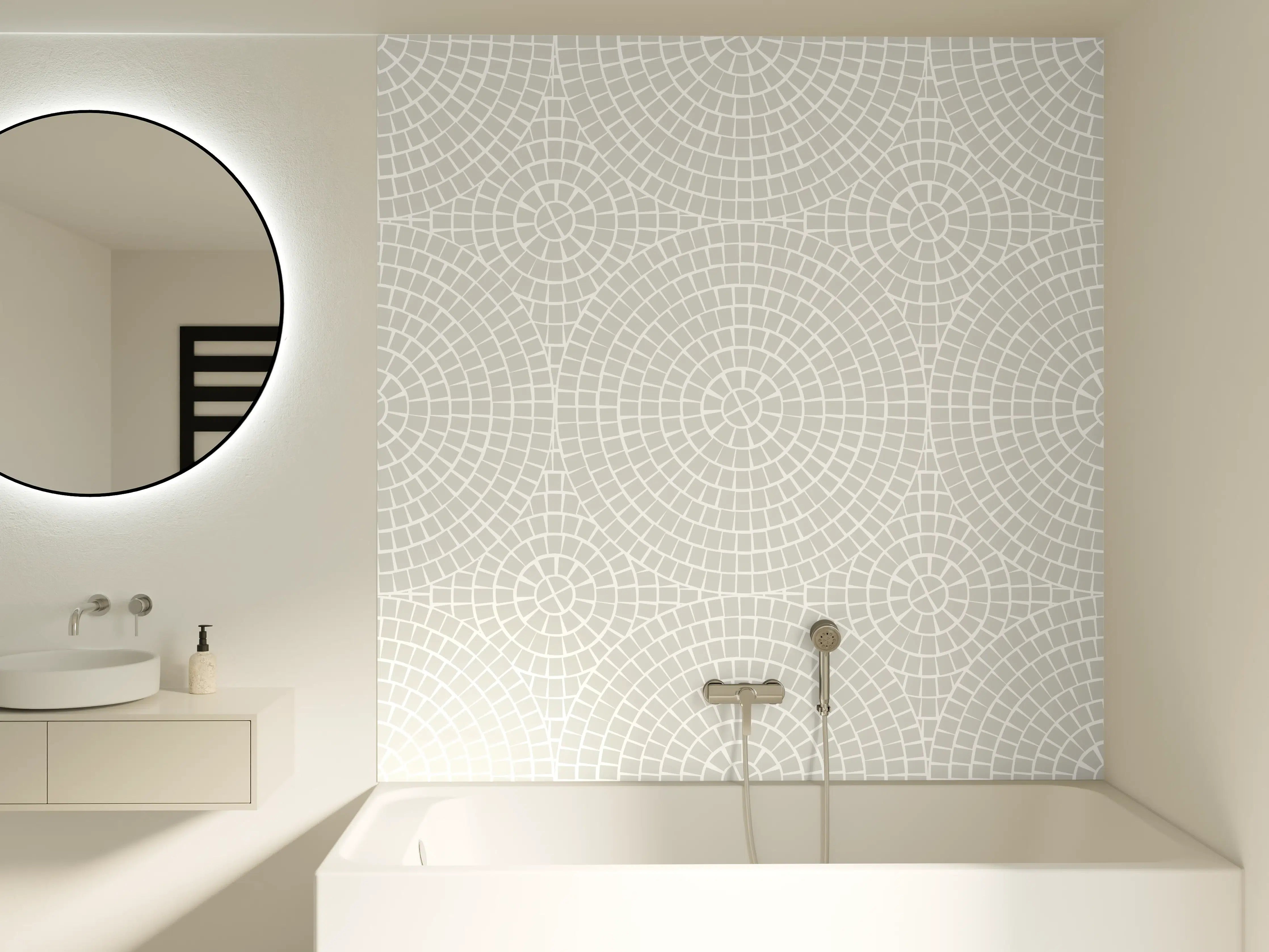 Badewannen-Rückwand - Weiße geometrische Muster mit feinem Struktur