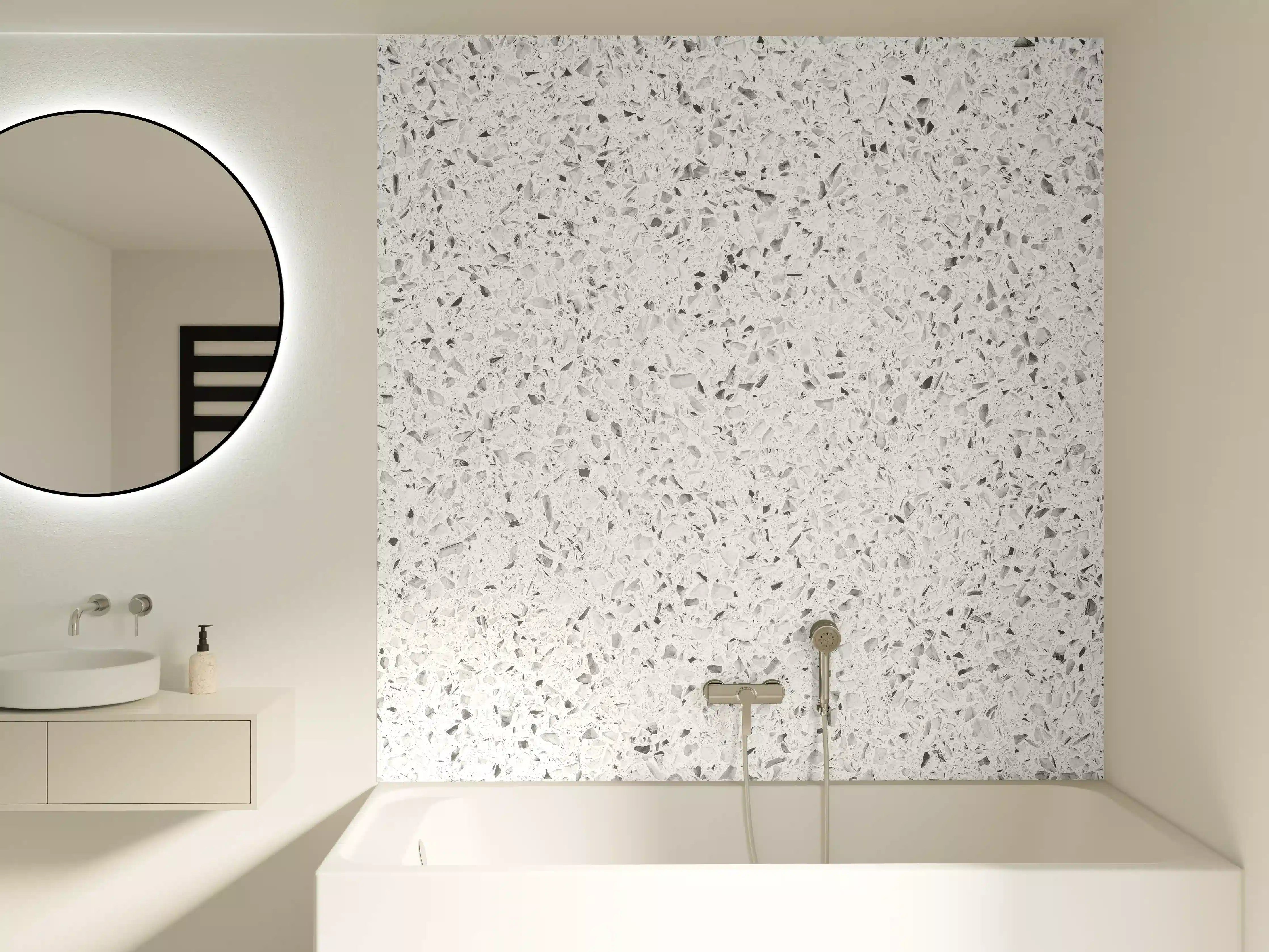 Badewannen-Rückwand - Weiße gepunktete Quarzoberfläche