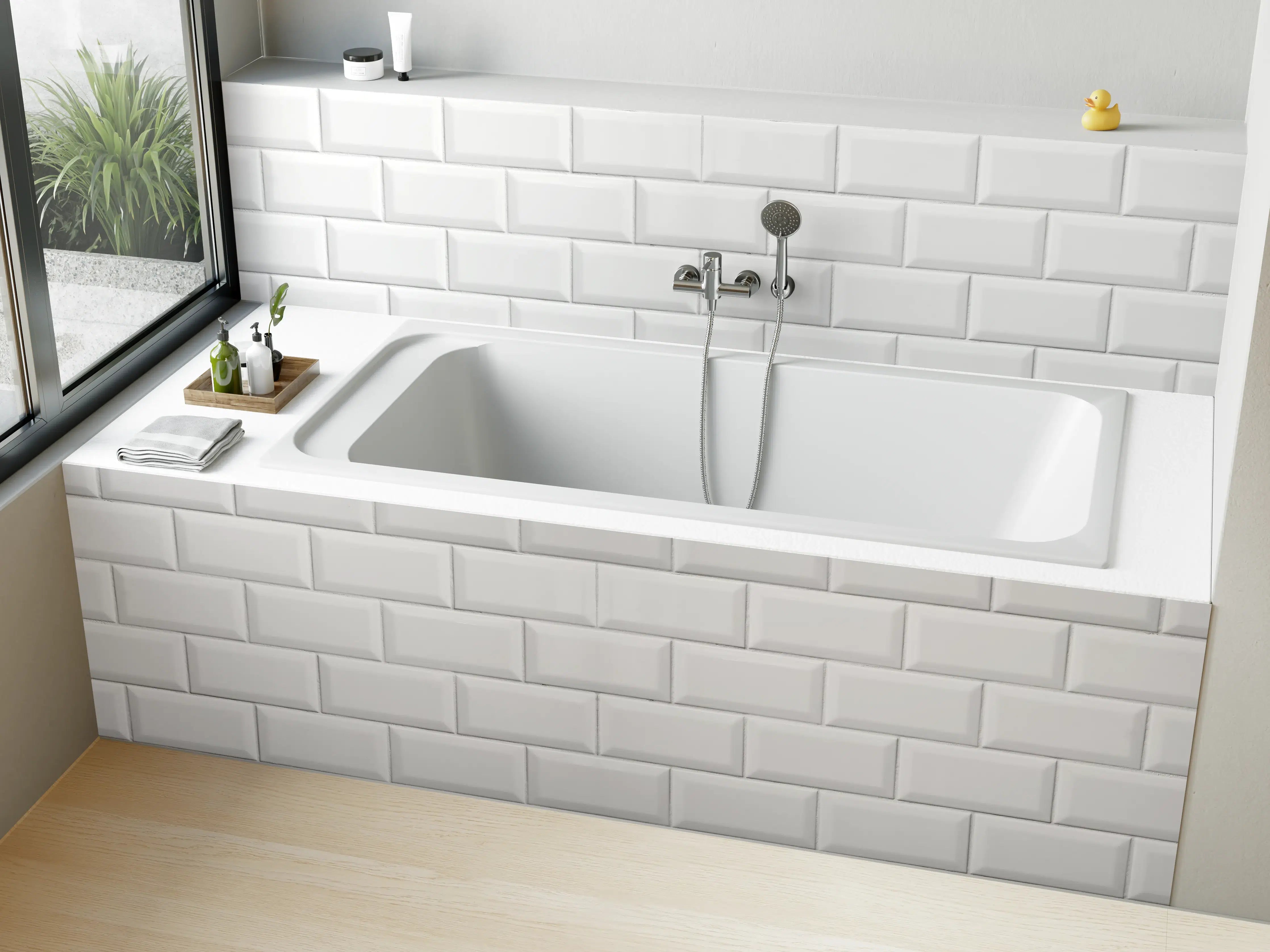 Badewannen-Rückwand - Weiße helle Ziegelfliesen
