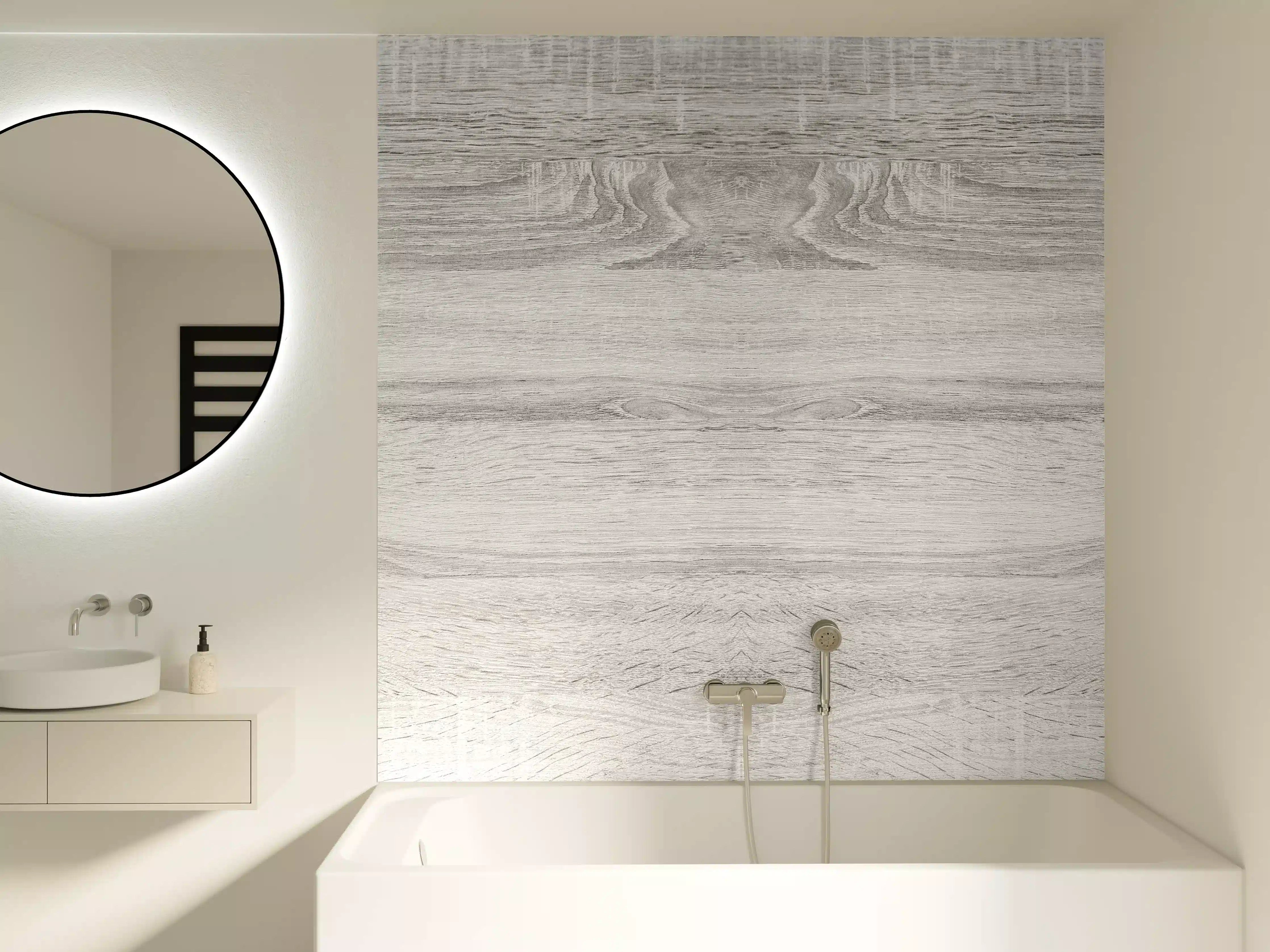 Badewannen-Rückwand - Weiße helle verwitterte Holztextur