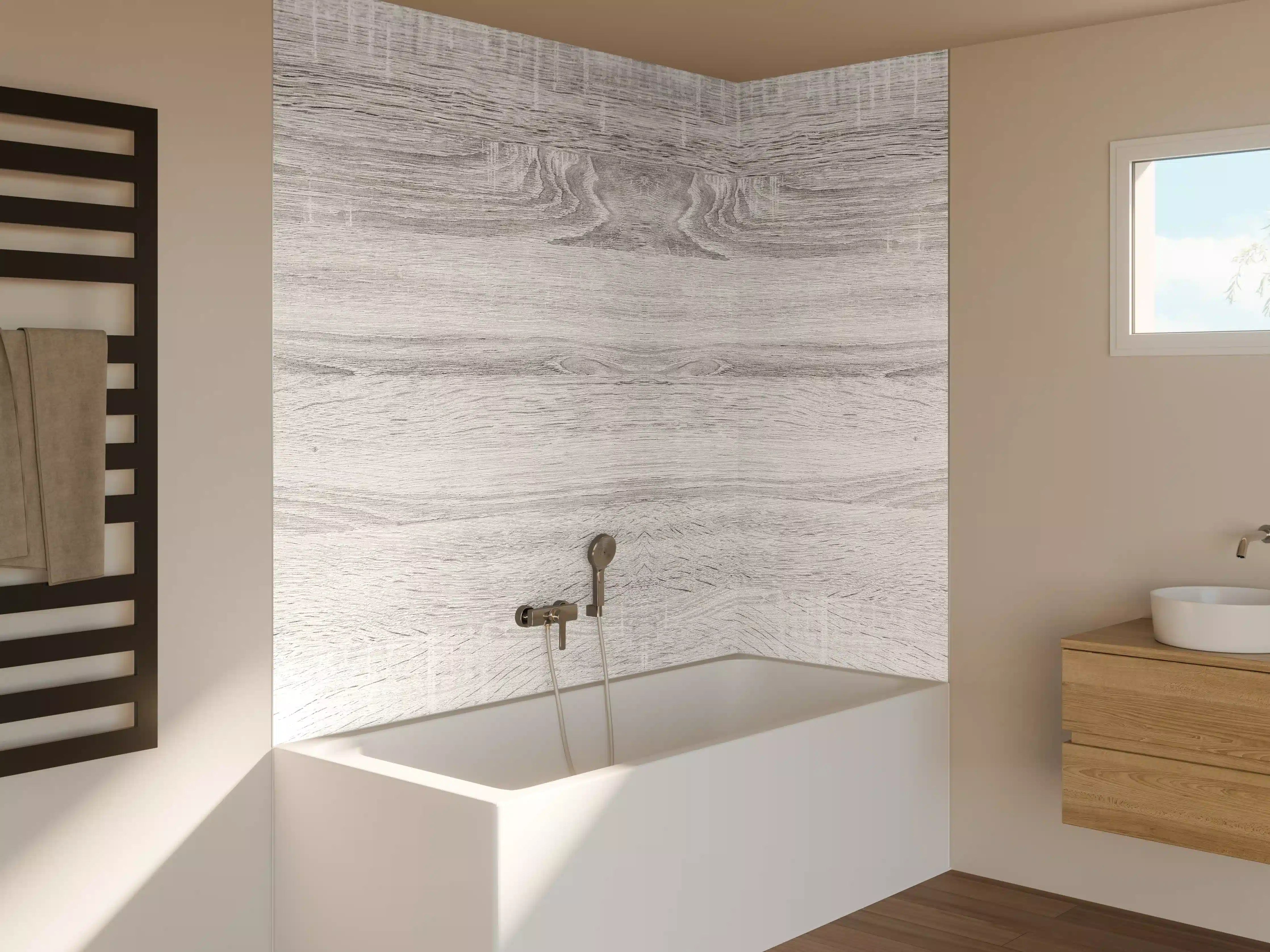 Badewannen-Rückwand - Weiße helle verwitterte Holztextur