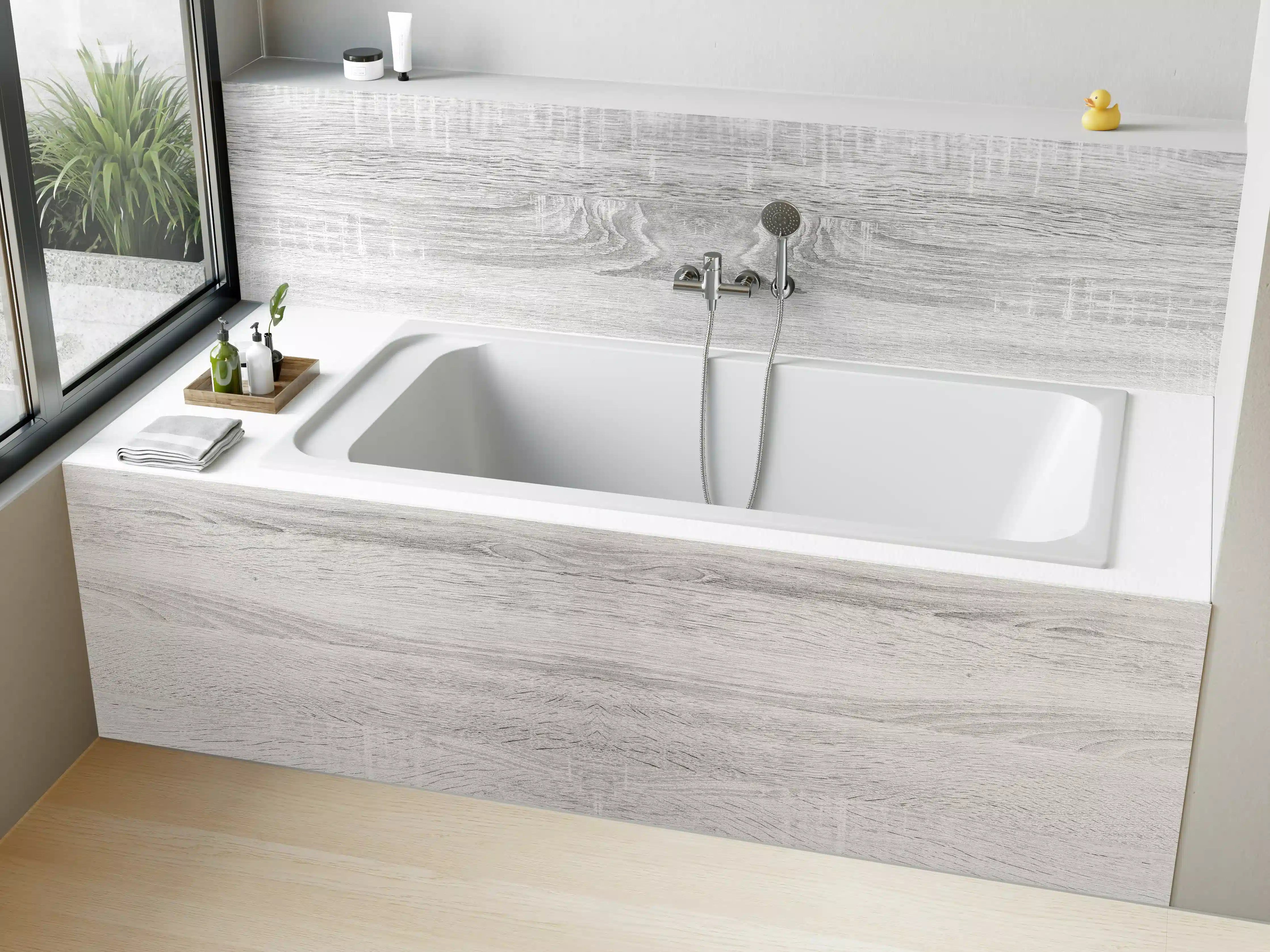 Badewannen-Rückwand - Weiße helle verwitterte Holztextur
