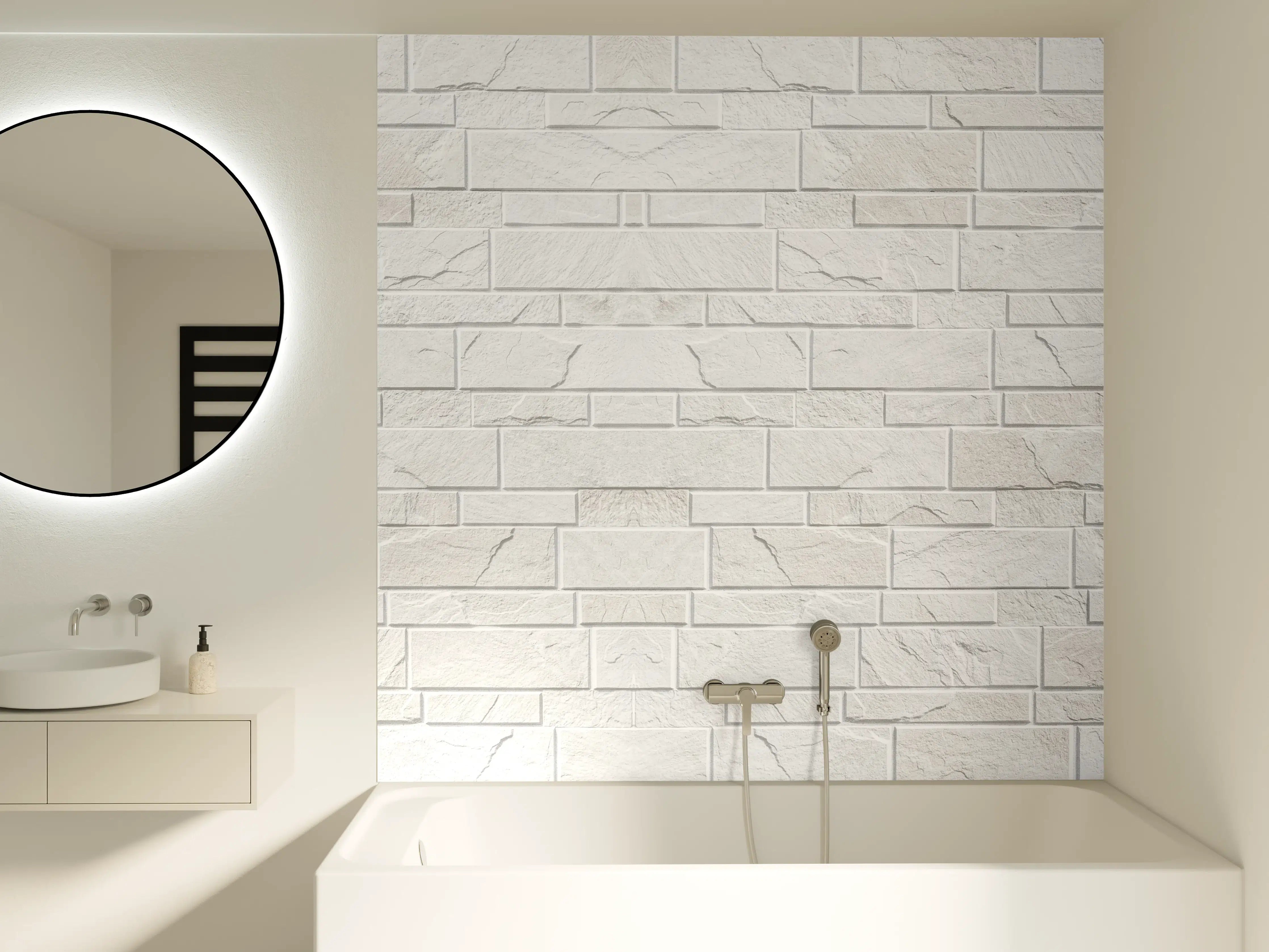 Badewannen-Rückwand - Weiße moderne Steinwand
