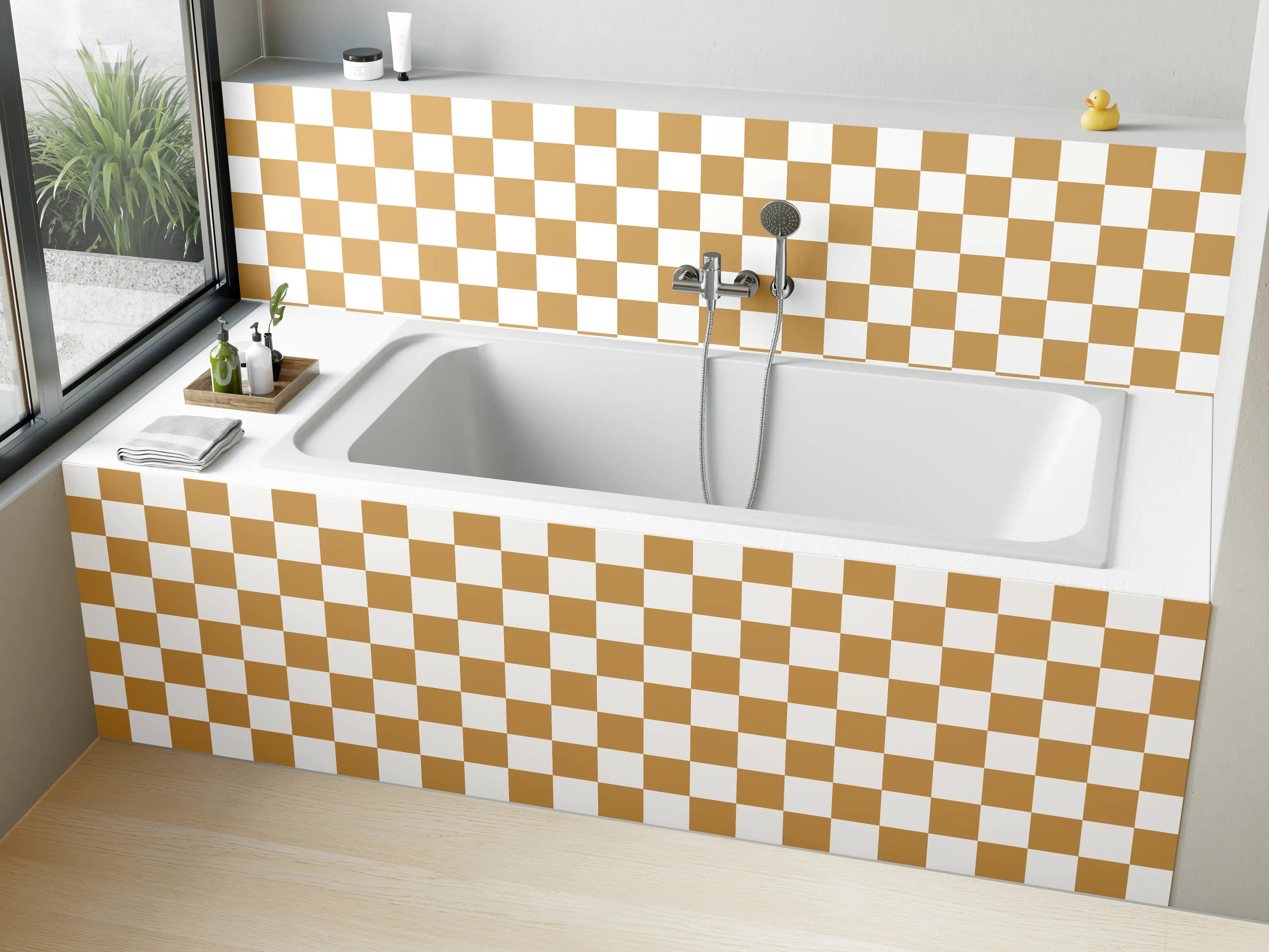 Badewannen-Rückwand - Weiße und beigetöne Karomuster-Textur