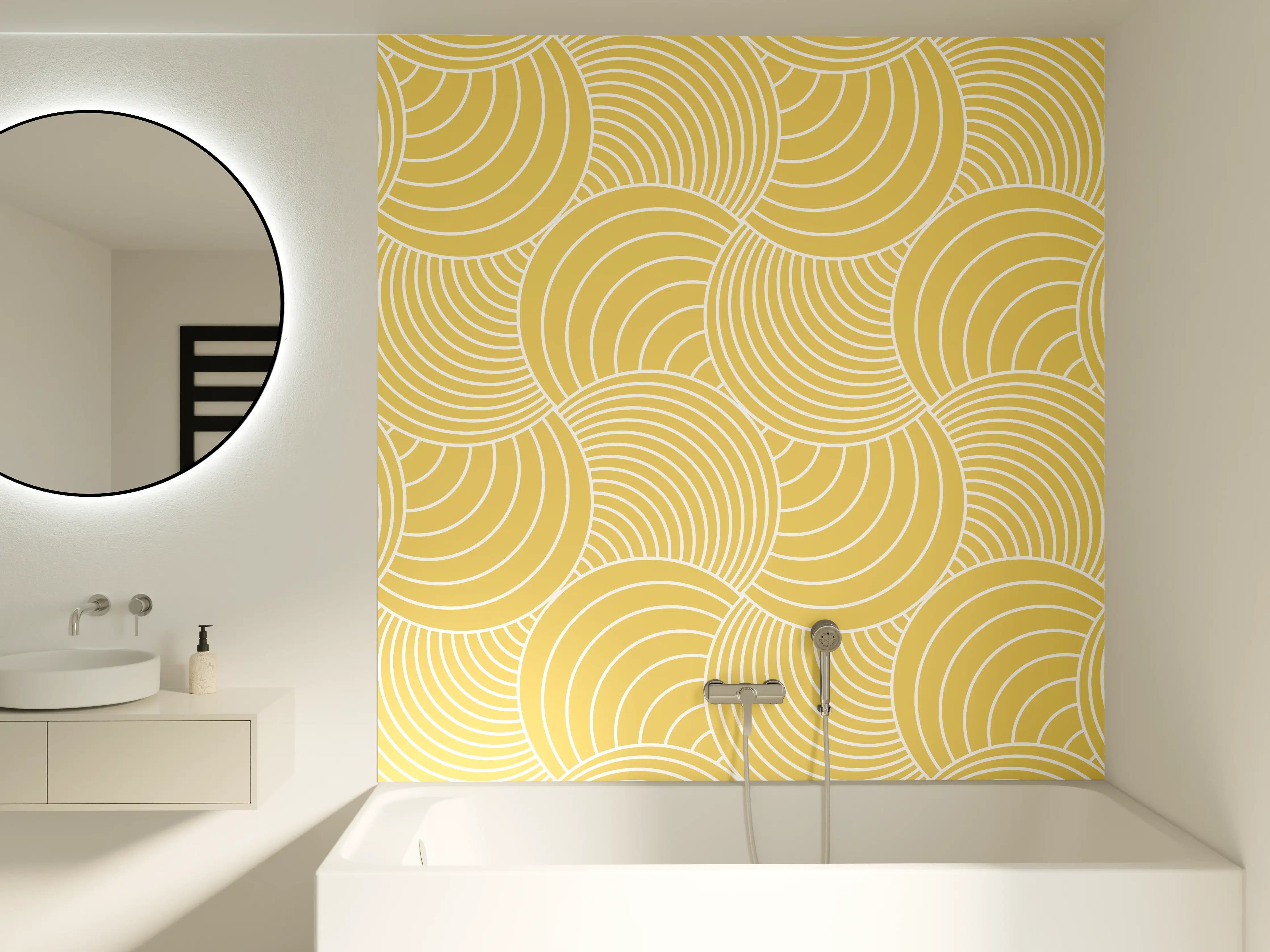 Badewannen-Rückwand - Weiße und gelbe geometrische Muster