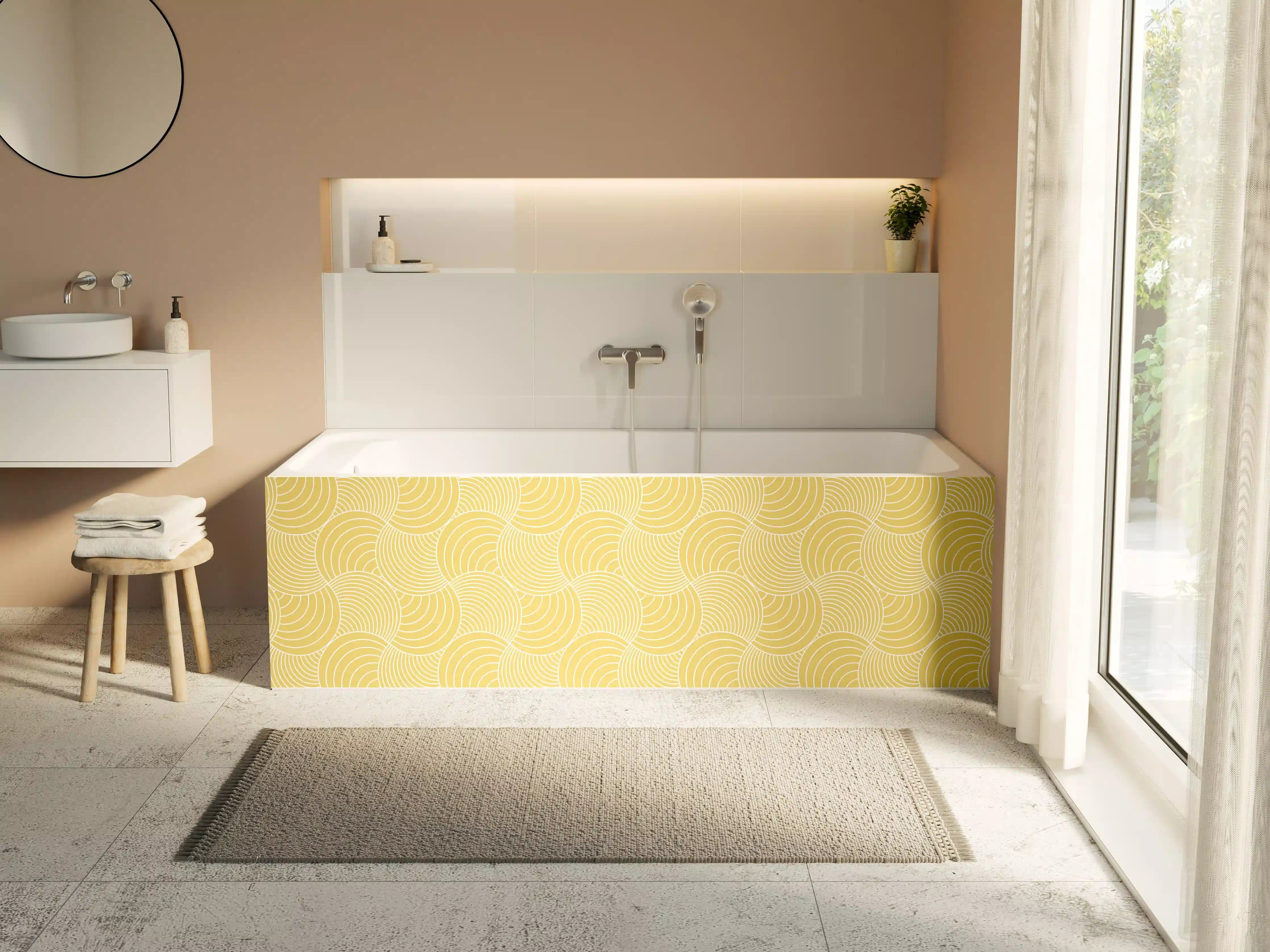 Badewannen-Rückwand - Weiße und gelbe geometrische Muster