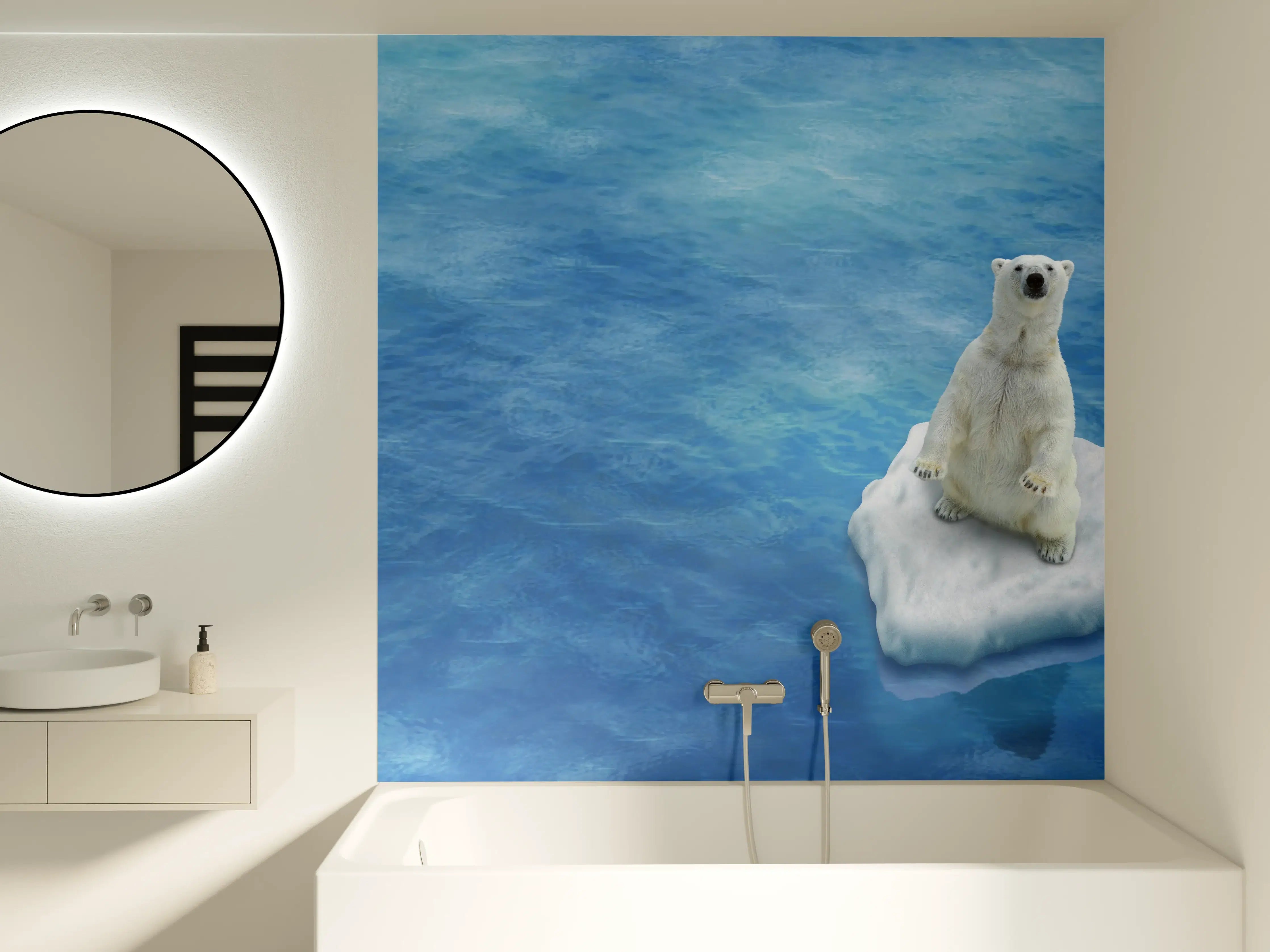 Badewannen-Rückwand - Weißer Eisbär treibend auf Eisscholle