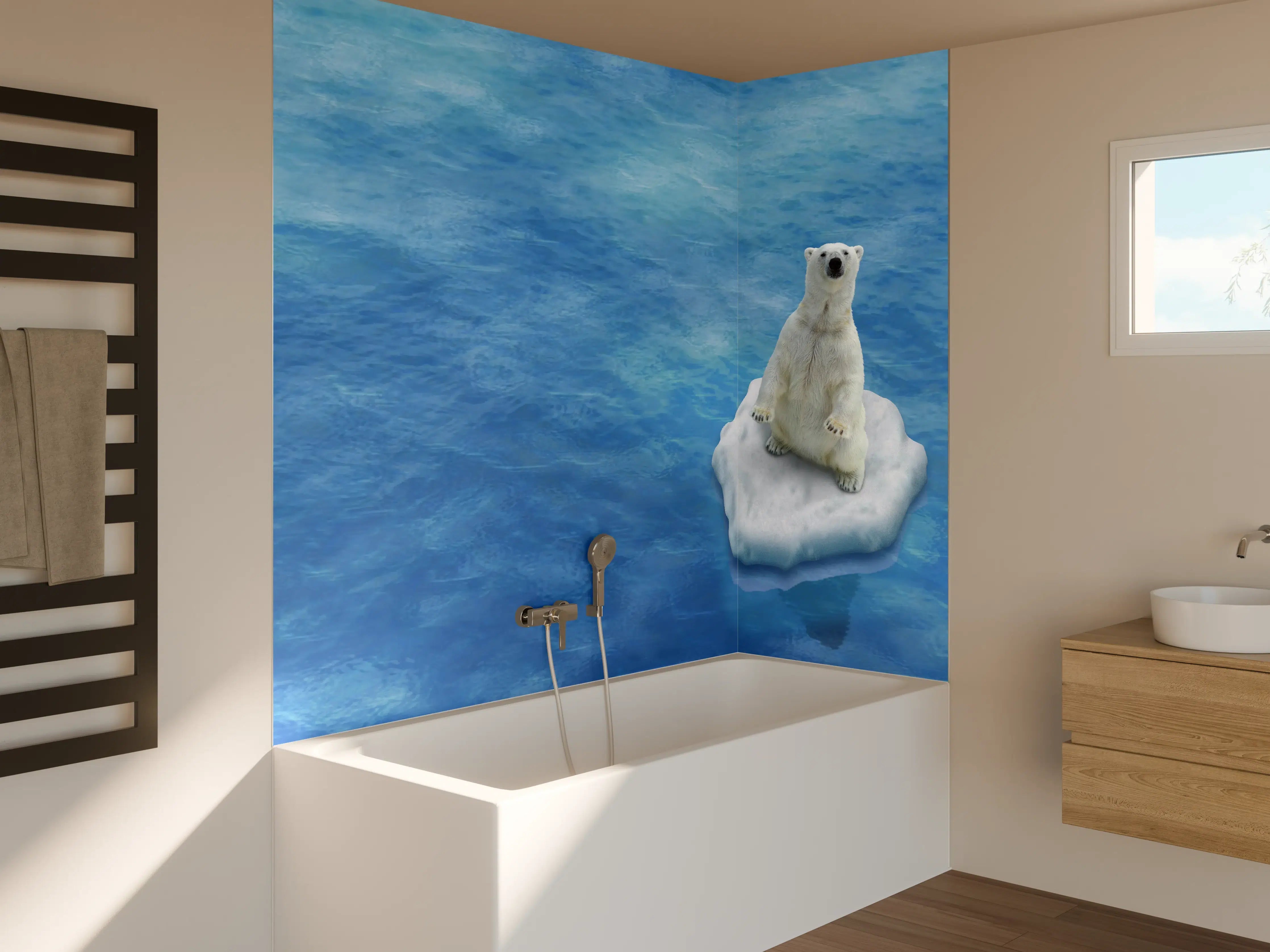 Badewannen-Rückwand - Weißer Eisbär treibend auf Eisscholle