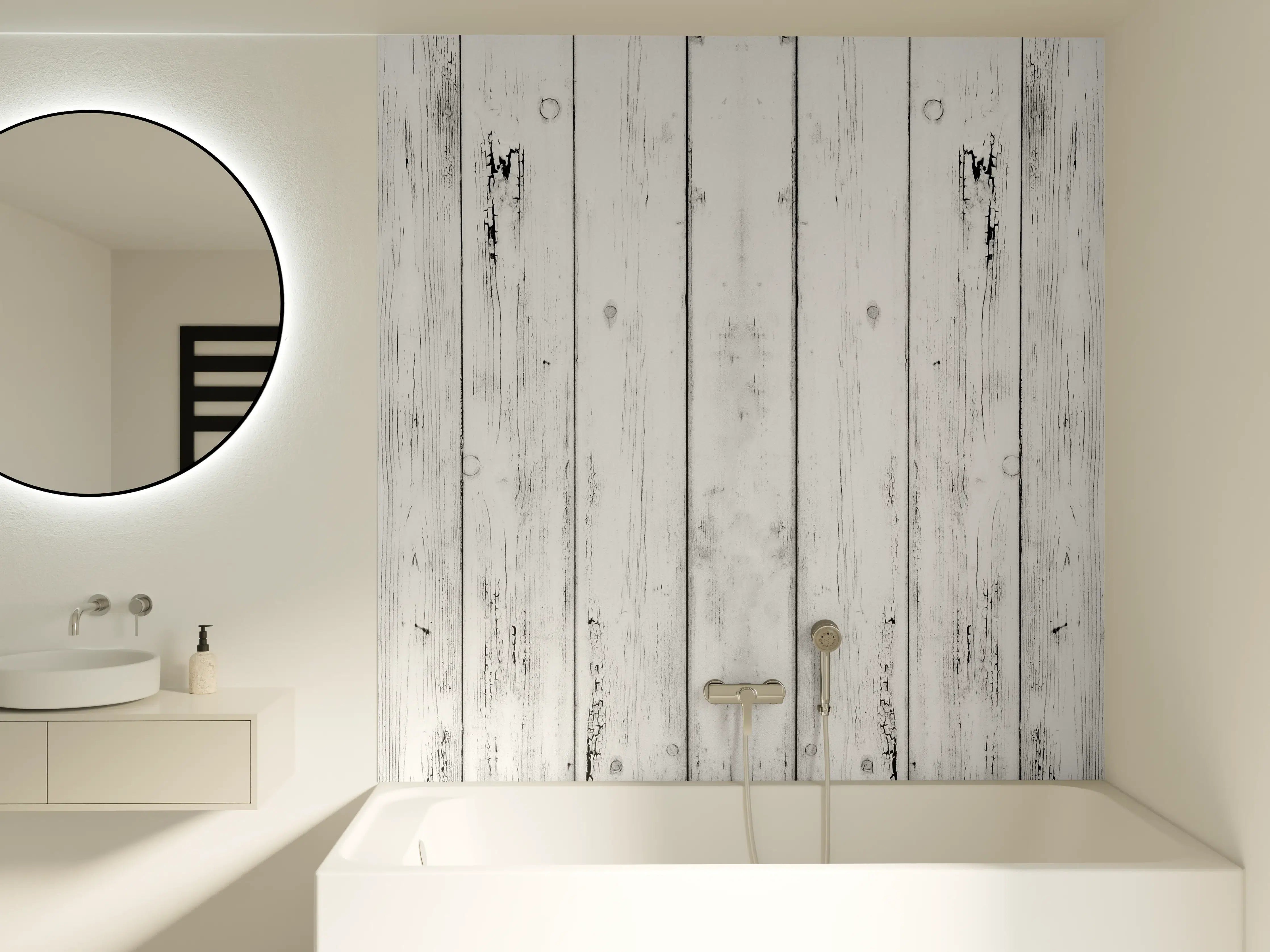 Badewannen-Rückwand - Weißer Vintage Holzhintergrund