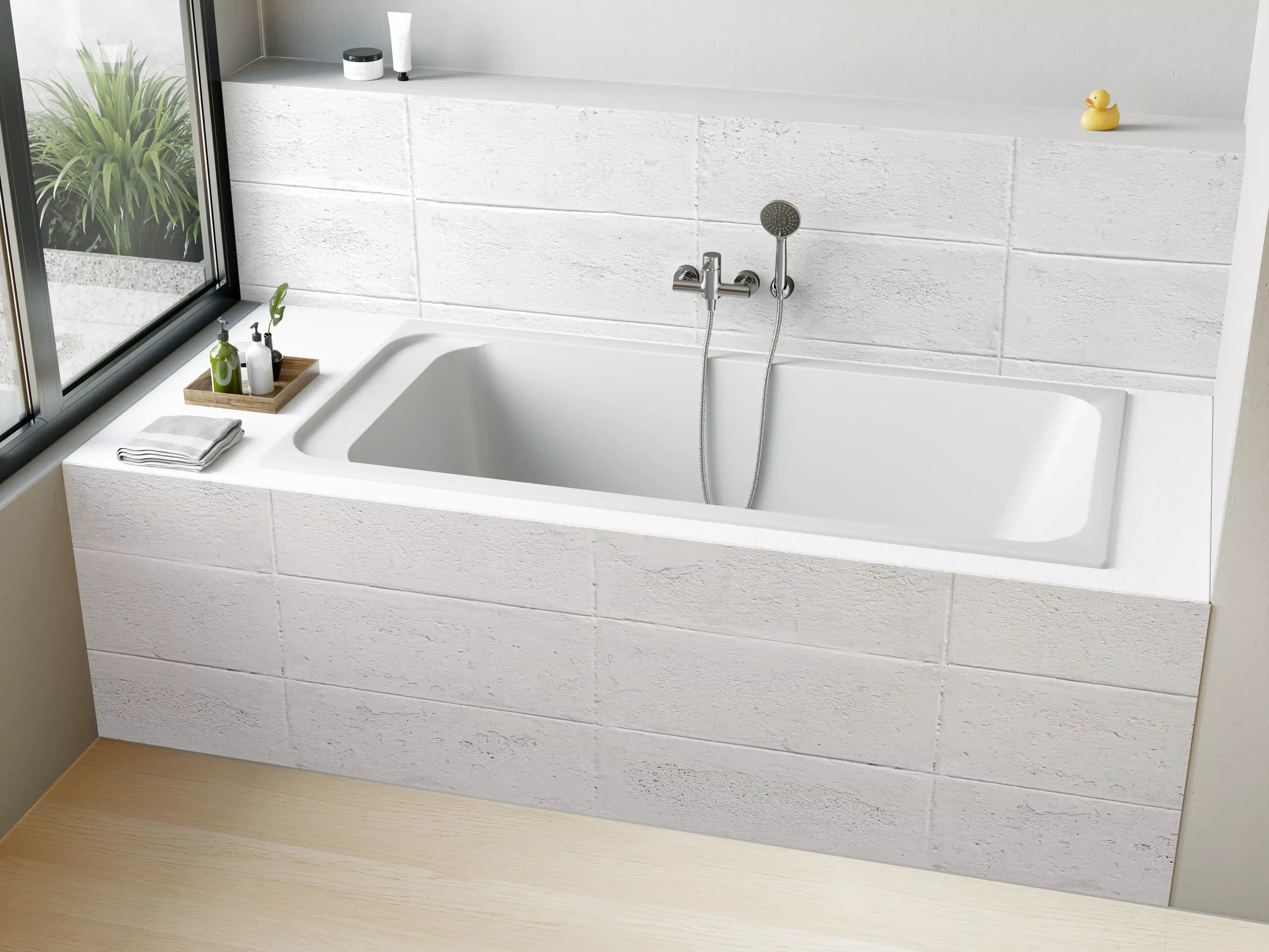Badewannen-Rückwand - Weißer Zementblock Zaun